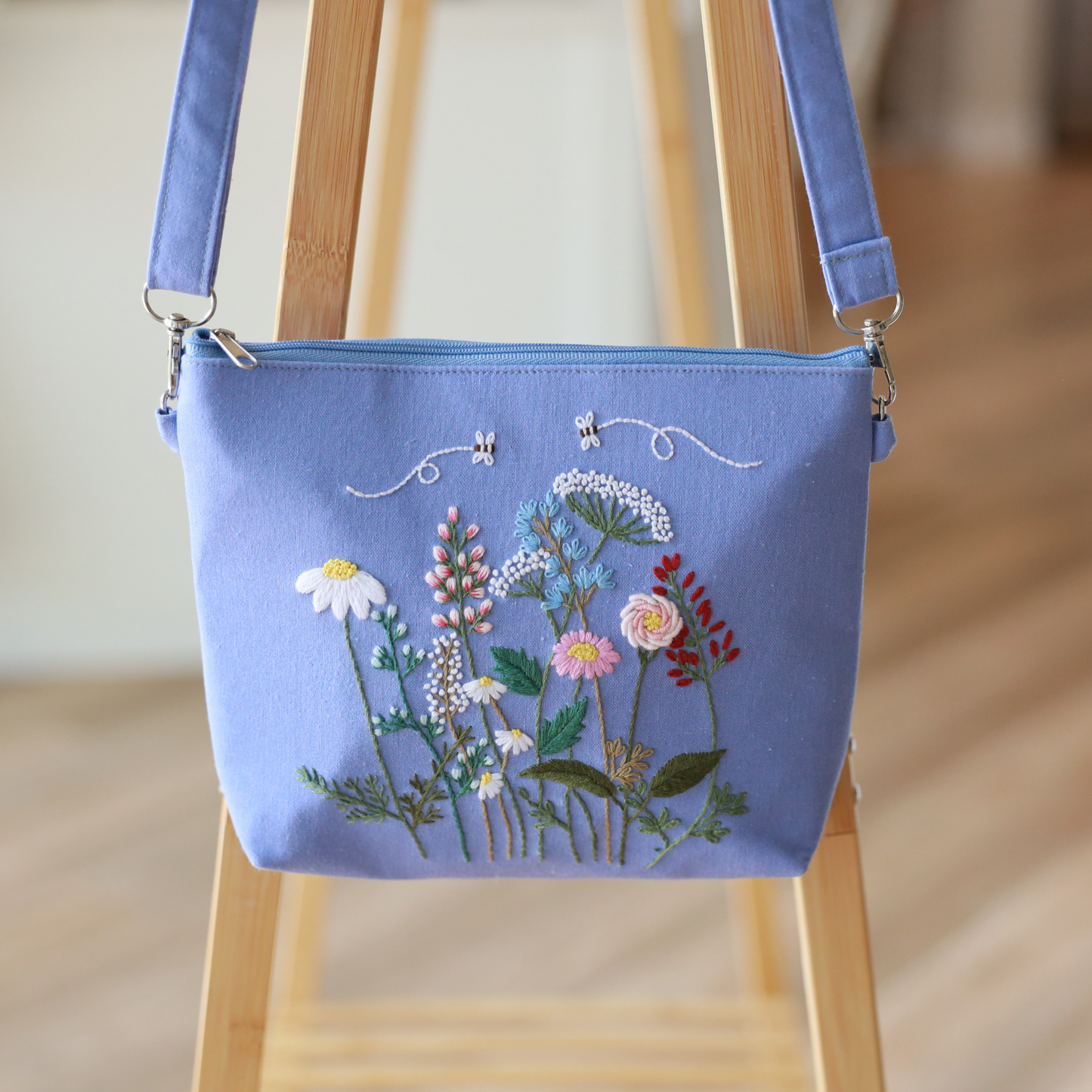 Wisteria Blue Wildflower Crossbody Bag