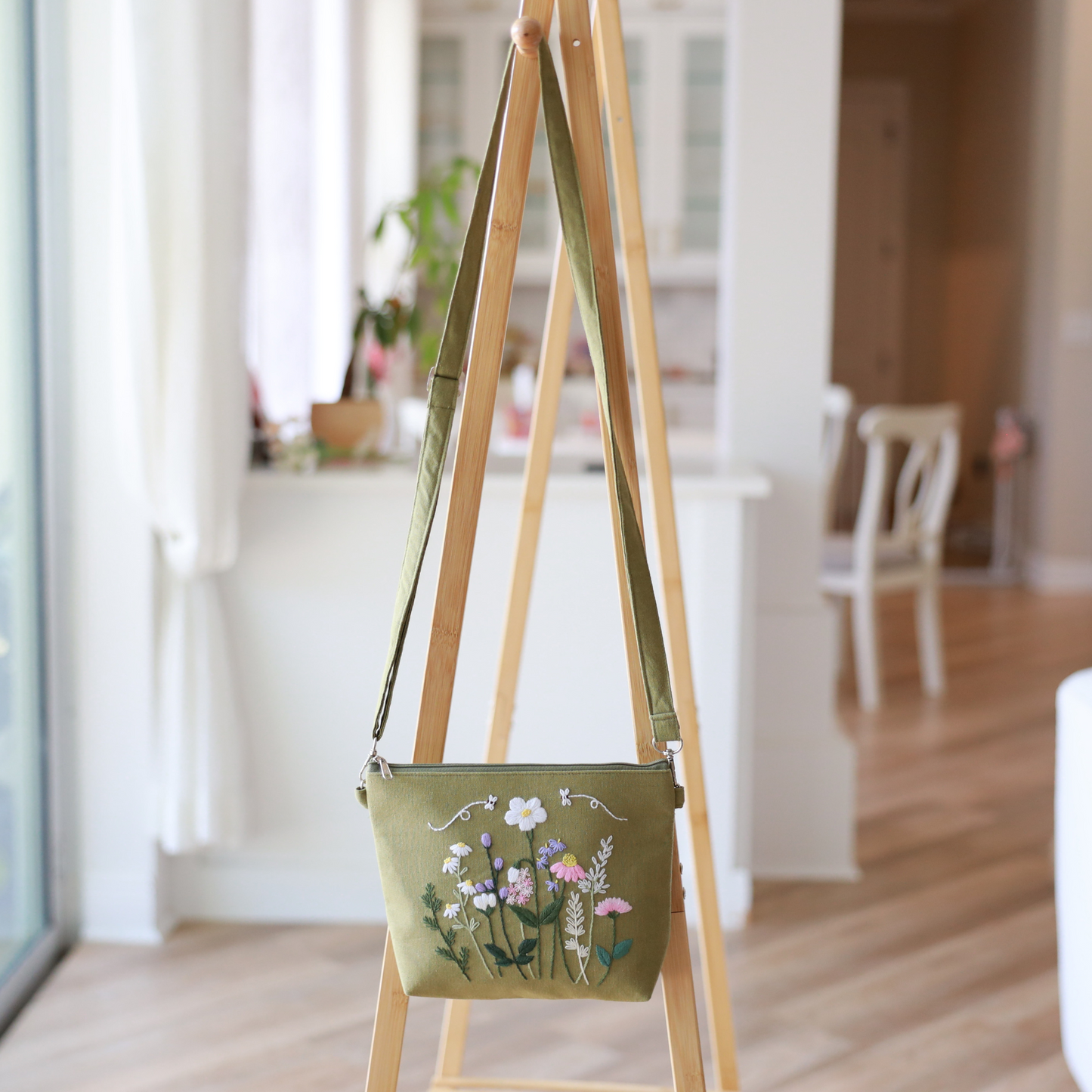 Moss Green Wildflower Crossbody Bag