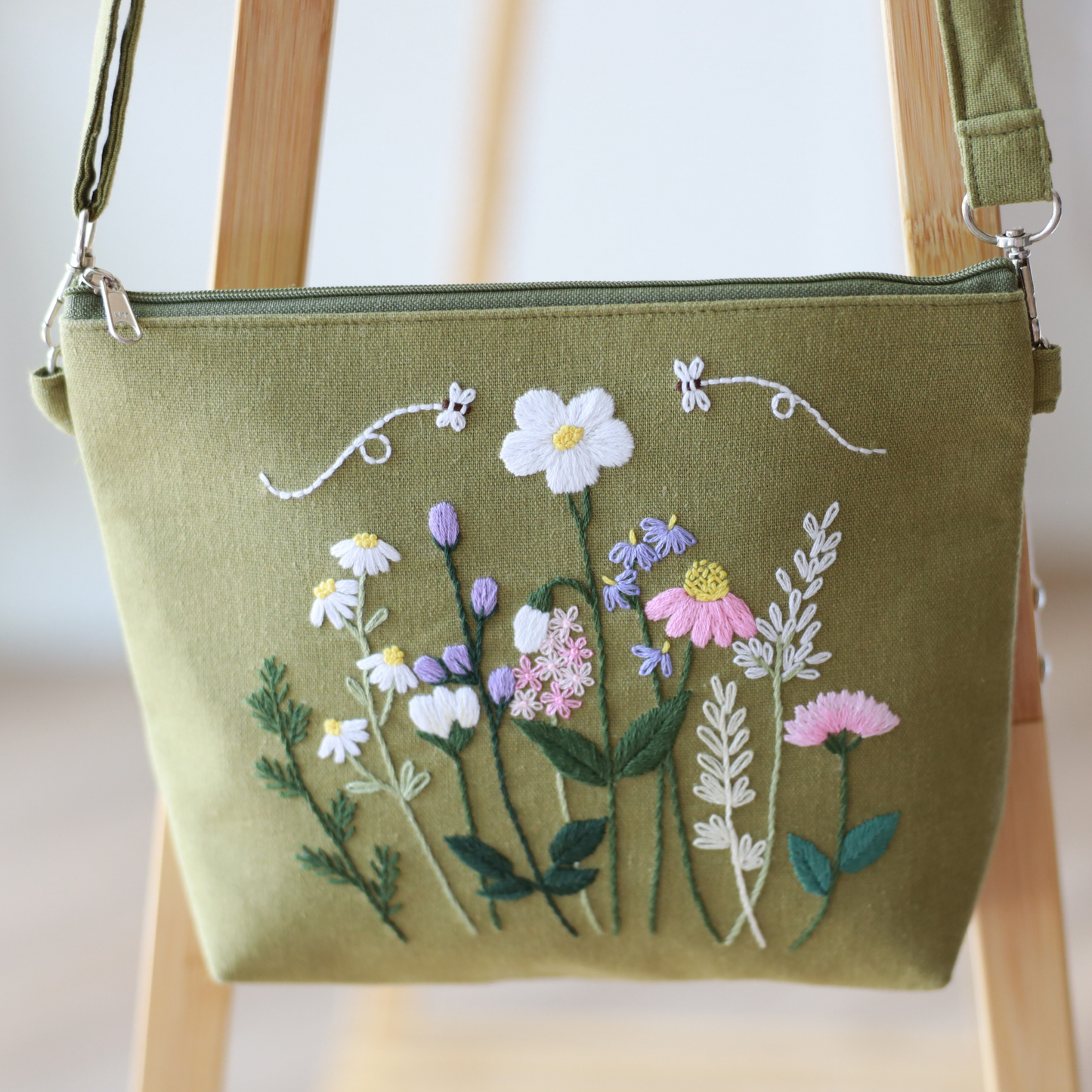 Moss Green Wildflower Crossbody Bag