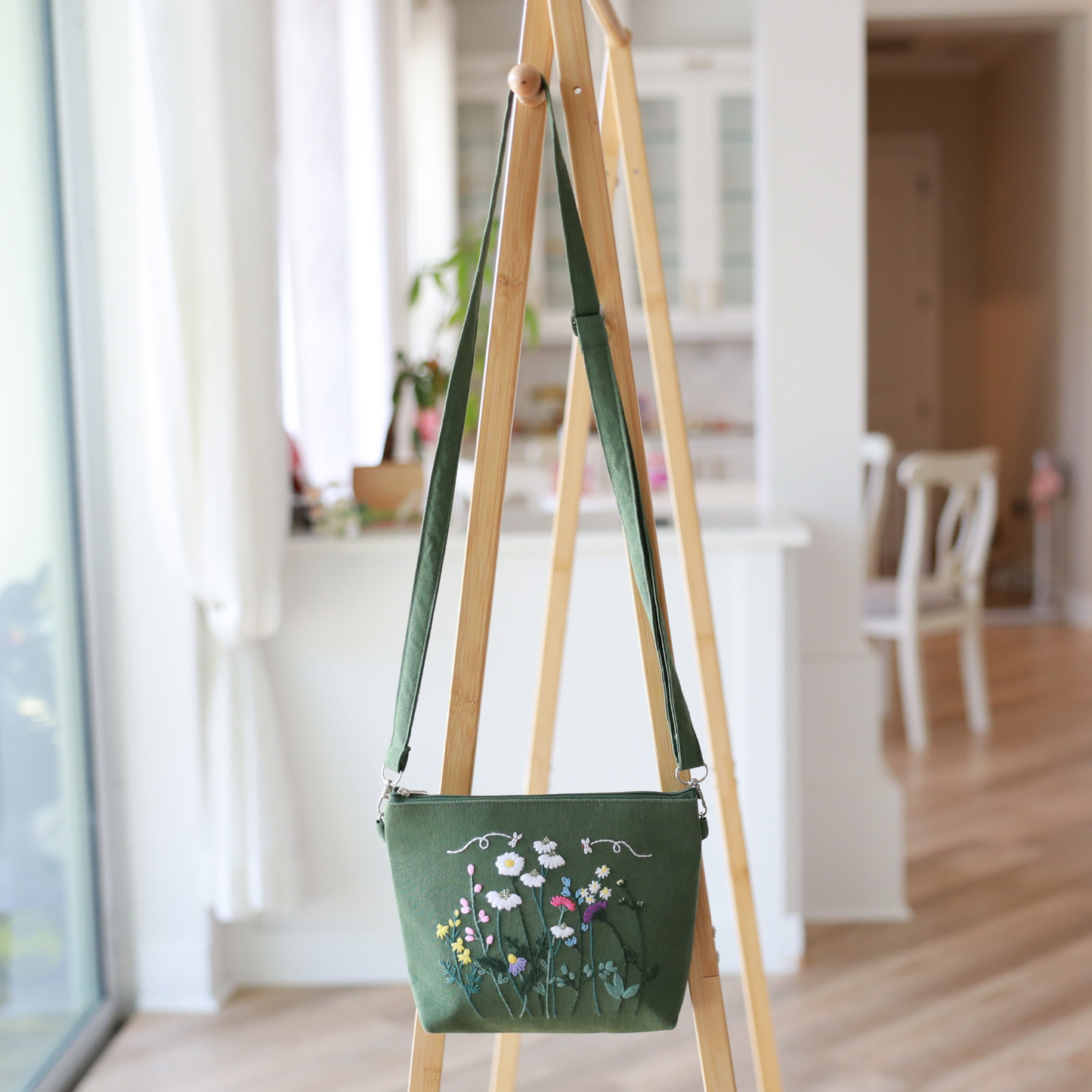 Forest Green Wildflower Crossbody Bag