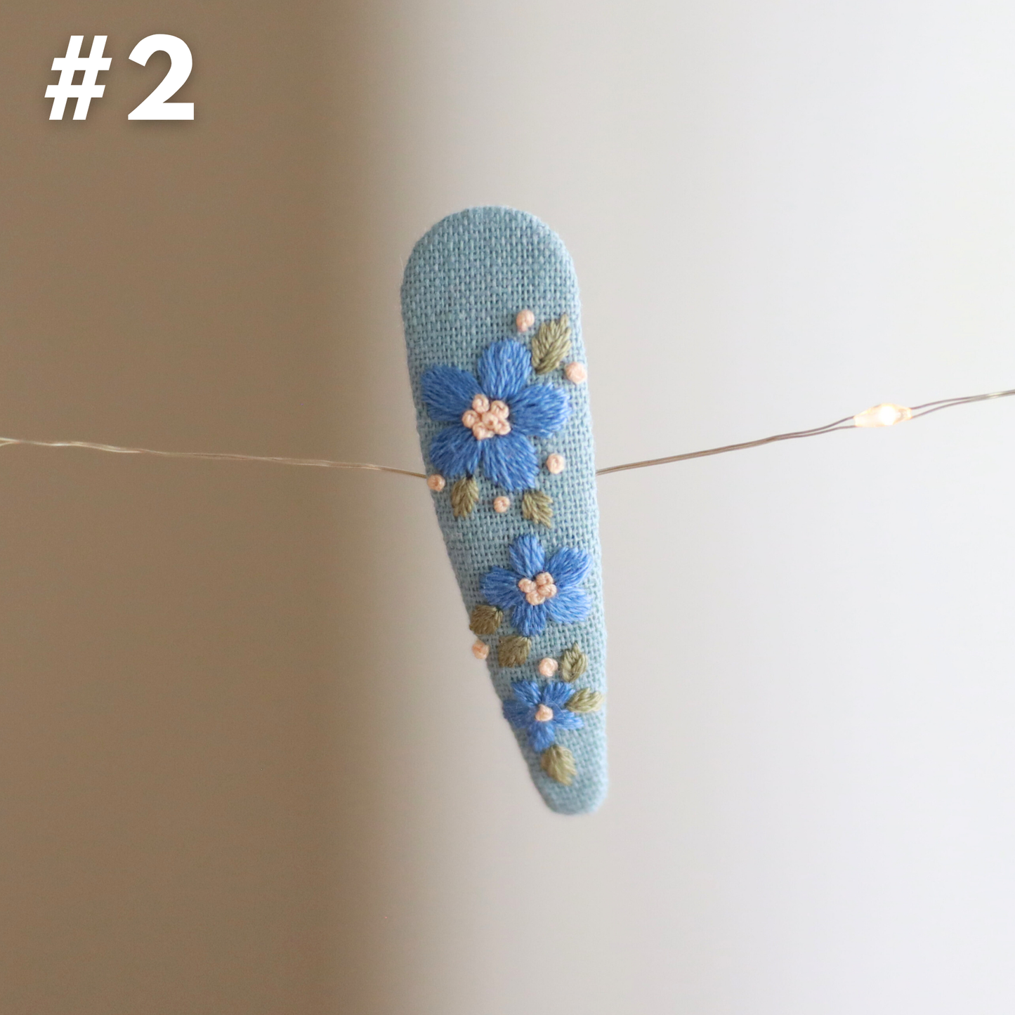 Blue Meadow Embroidered Hair Clips