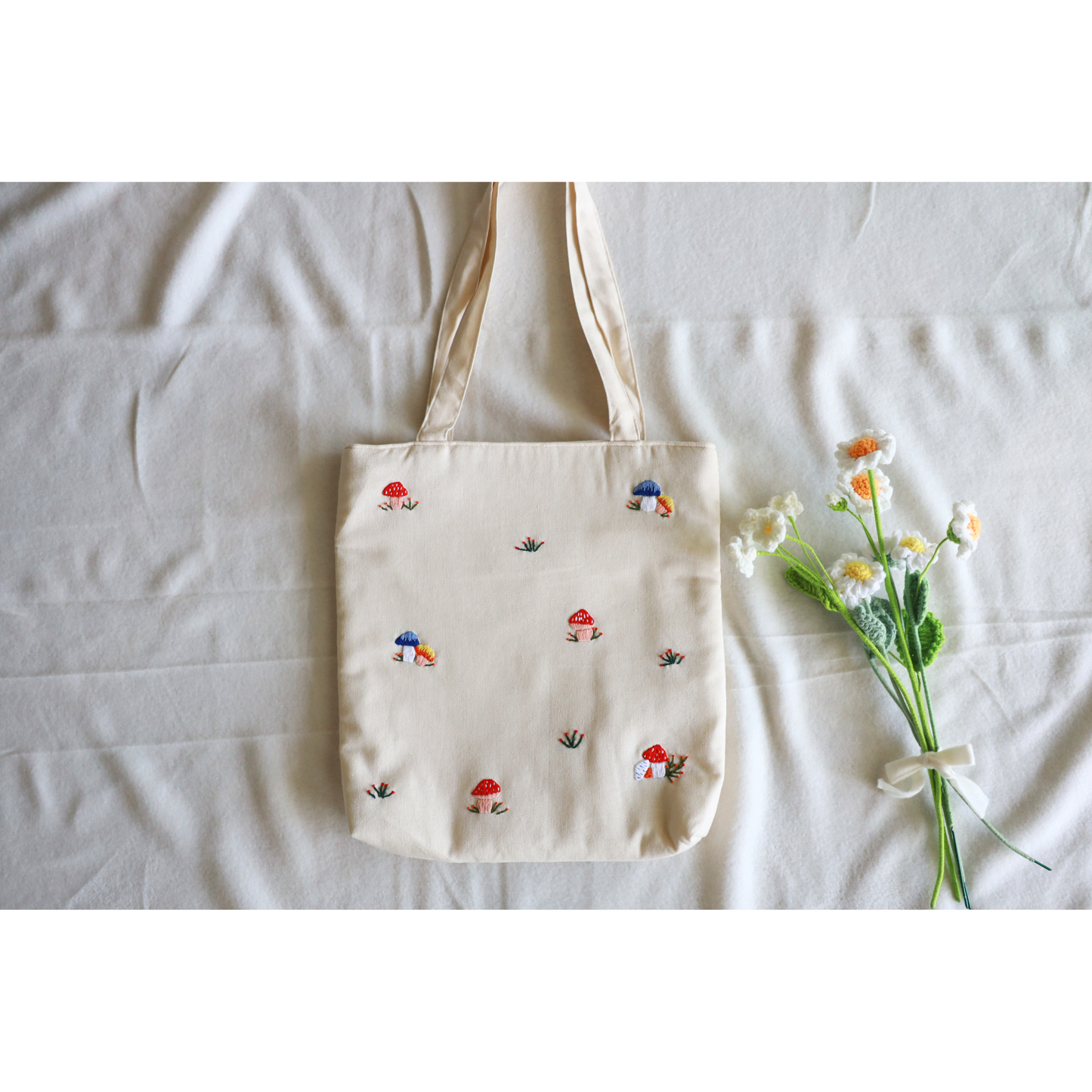 Mushroom Meadow Embroidered Tote Bag