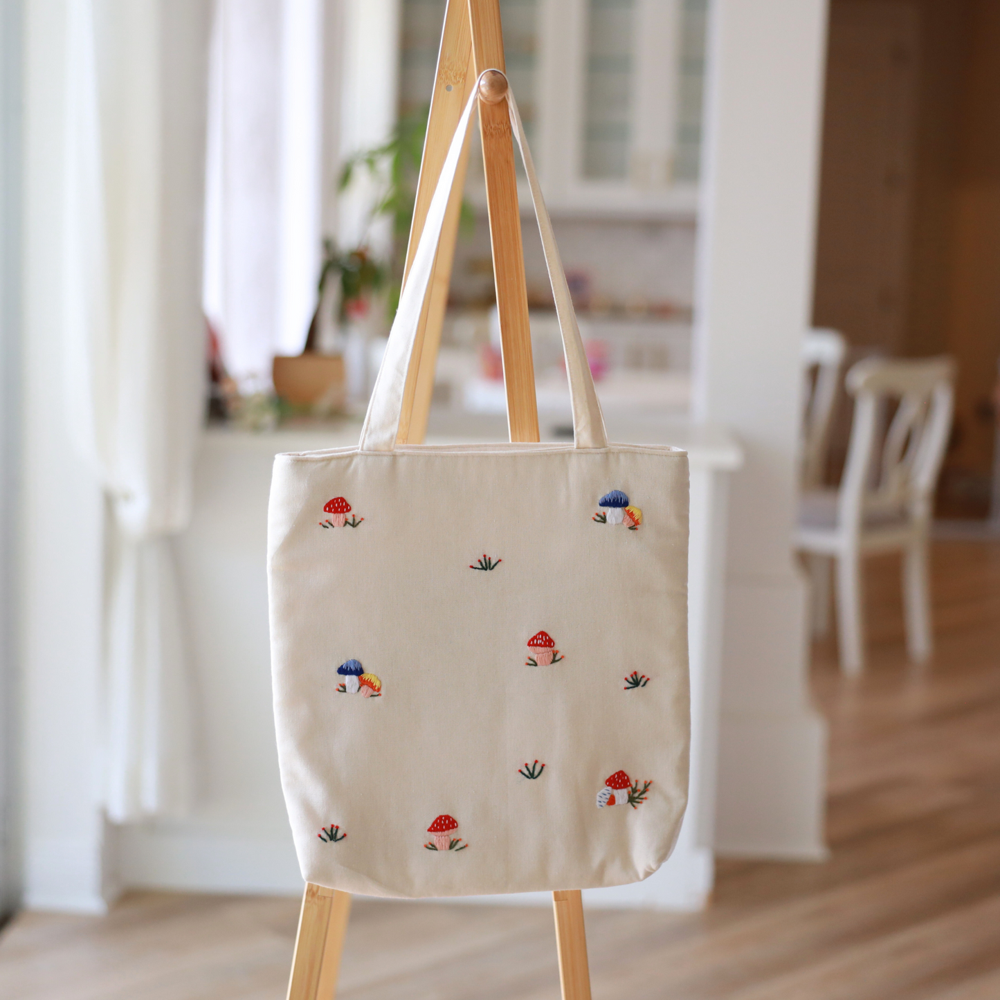 Mushroom Meadow Embroidered Tote Bag