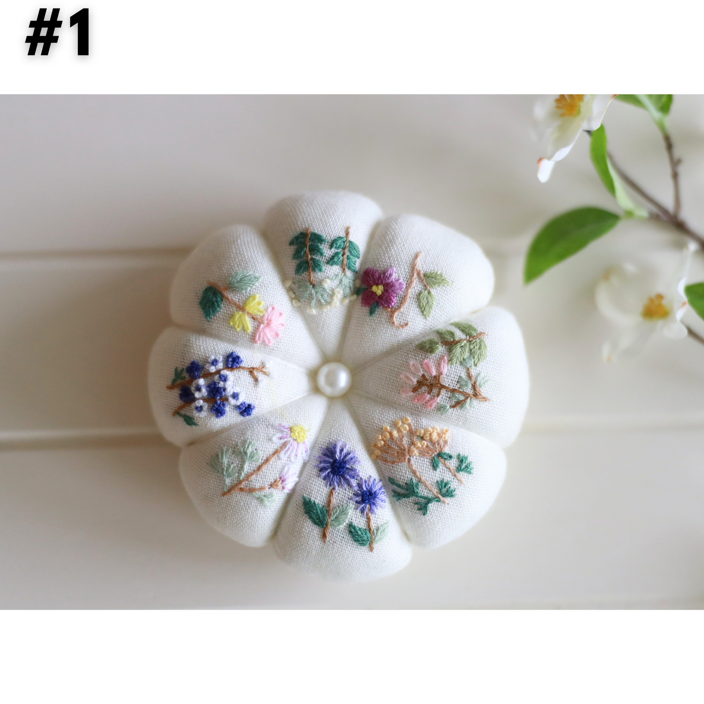 Floral Hand Embroidered Pin Cushion