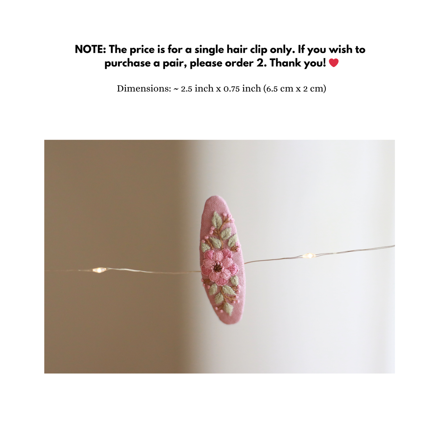 Mauve Meadow Embroidered Hair Clips