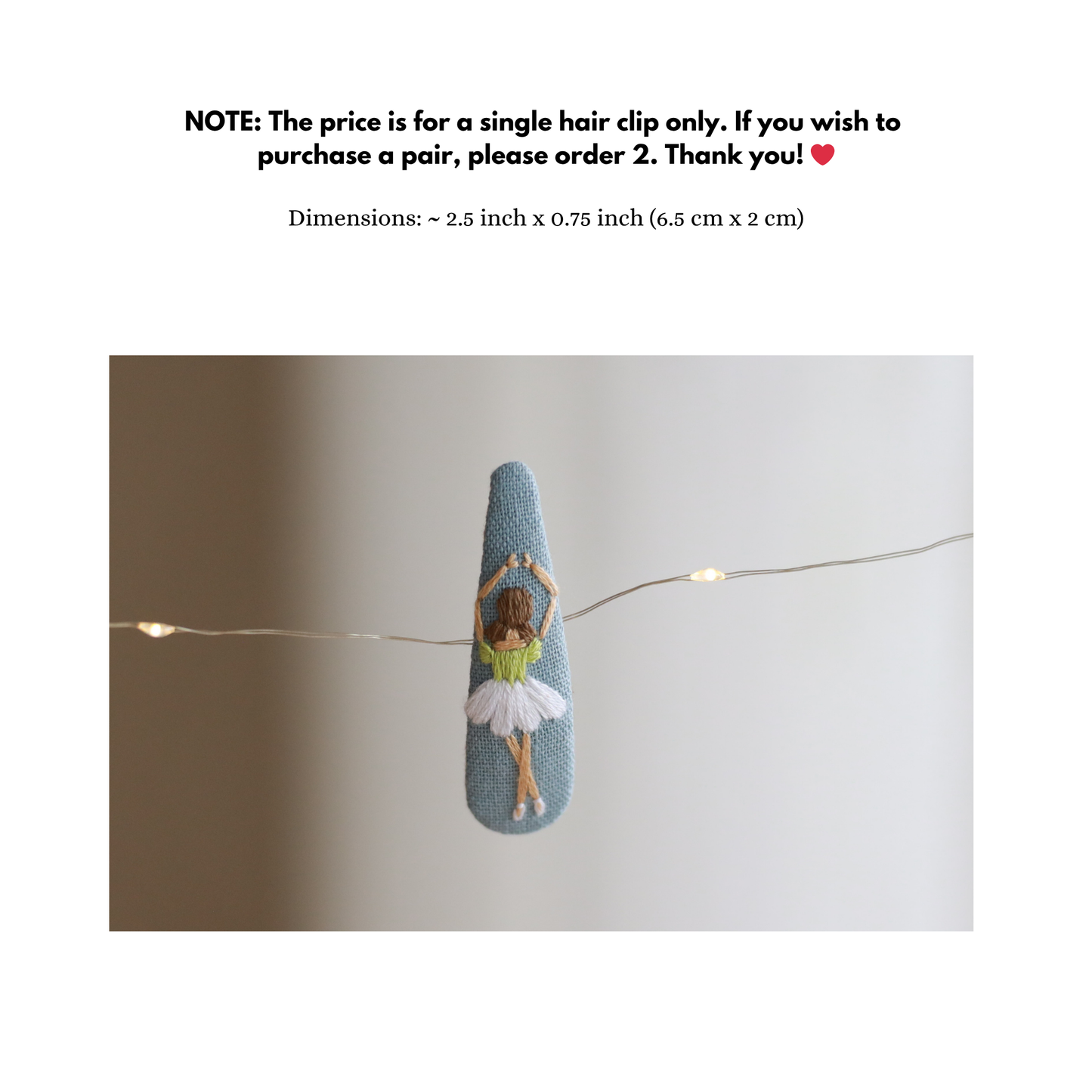 Ballet Studio Embroidered Hair Clips