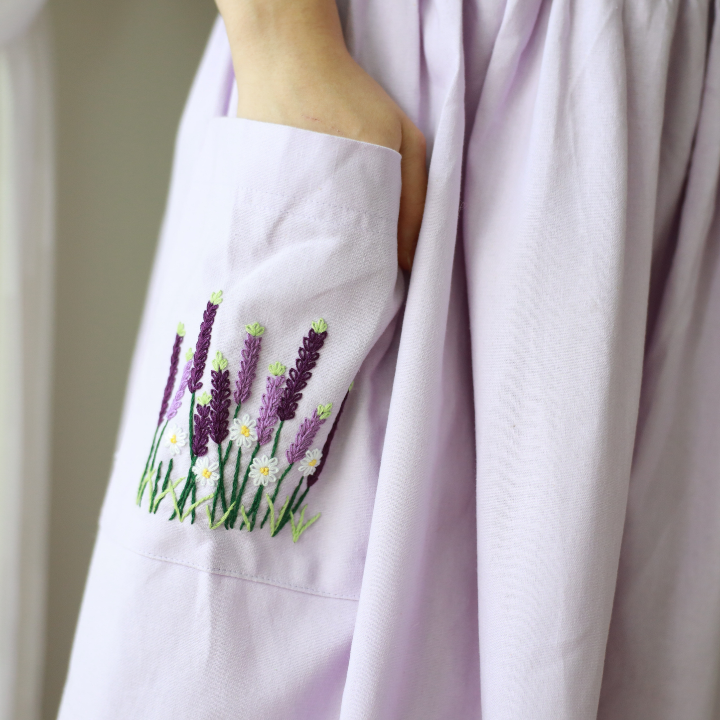 Hand Embroidered Lavender Linen Apron