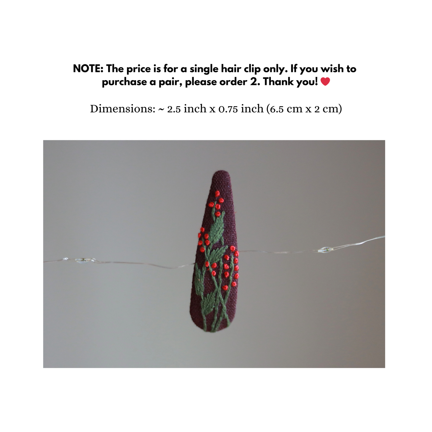 Strawberry Fields Embroidered Hair Clips