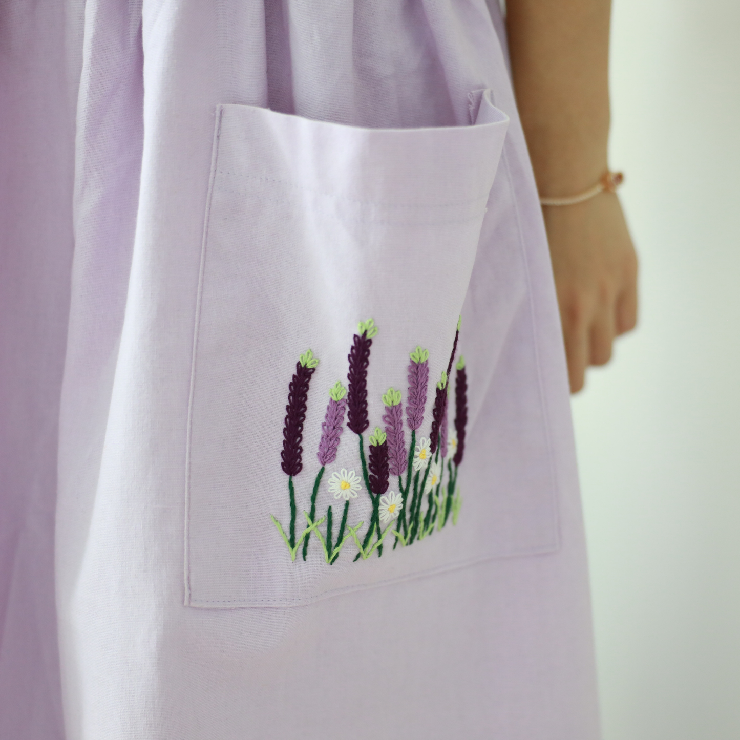Hand Embroidered Lavender Linen Apron