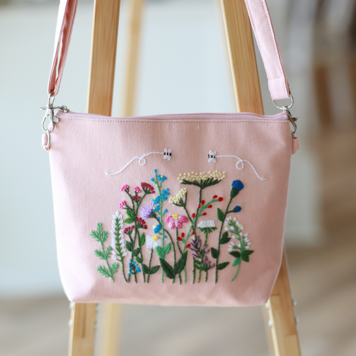 Blush Pink Wildflower Crossbody Bag