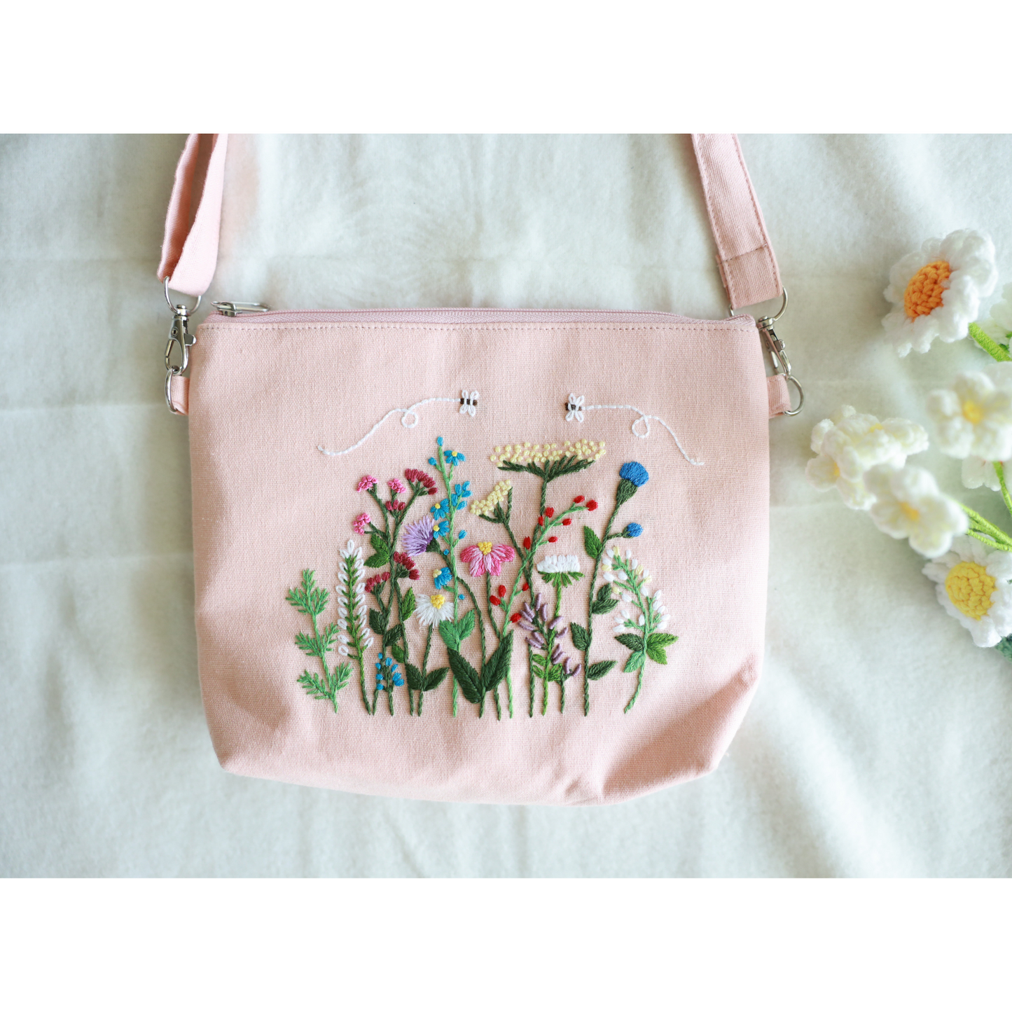 Blush Pink Wildflower Crossbody Bag
