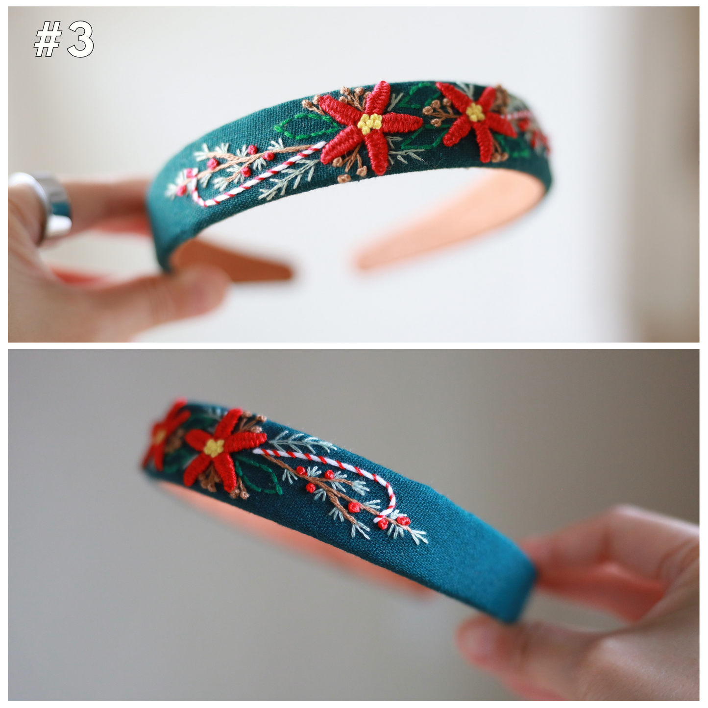 Hand-Embroidered Christmas Headband