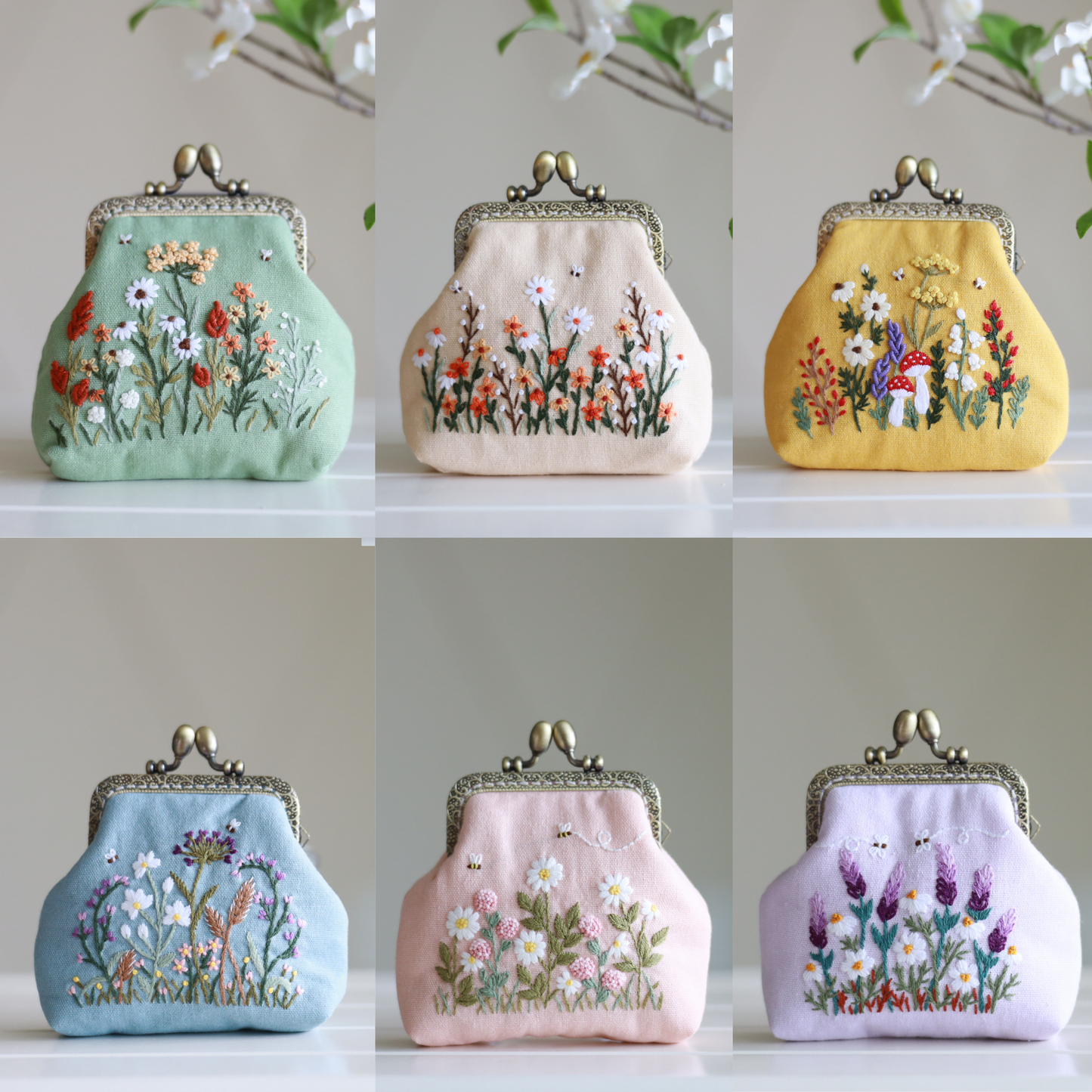 Vintage Floral Hand Embroidered Clasp Coin Purse