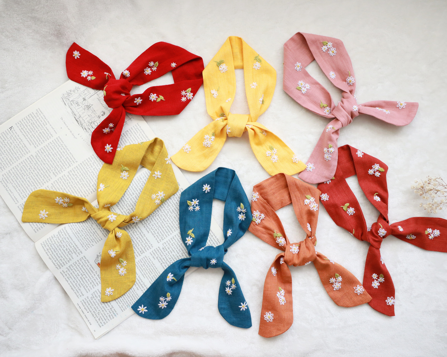 Multi-Purpose Embroidered Linen Scarf Headband