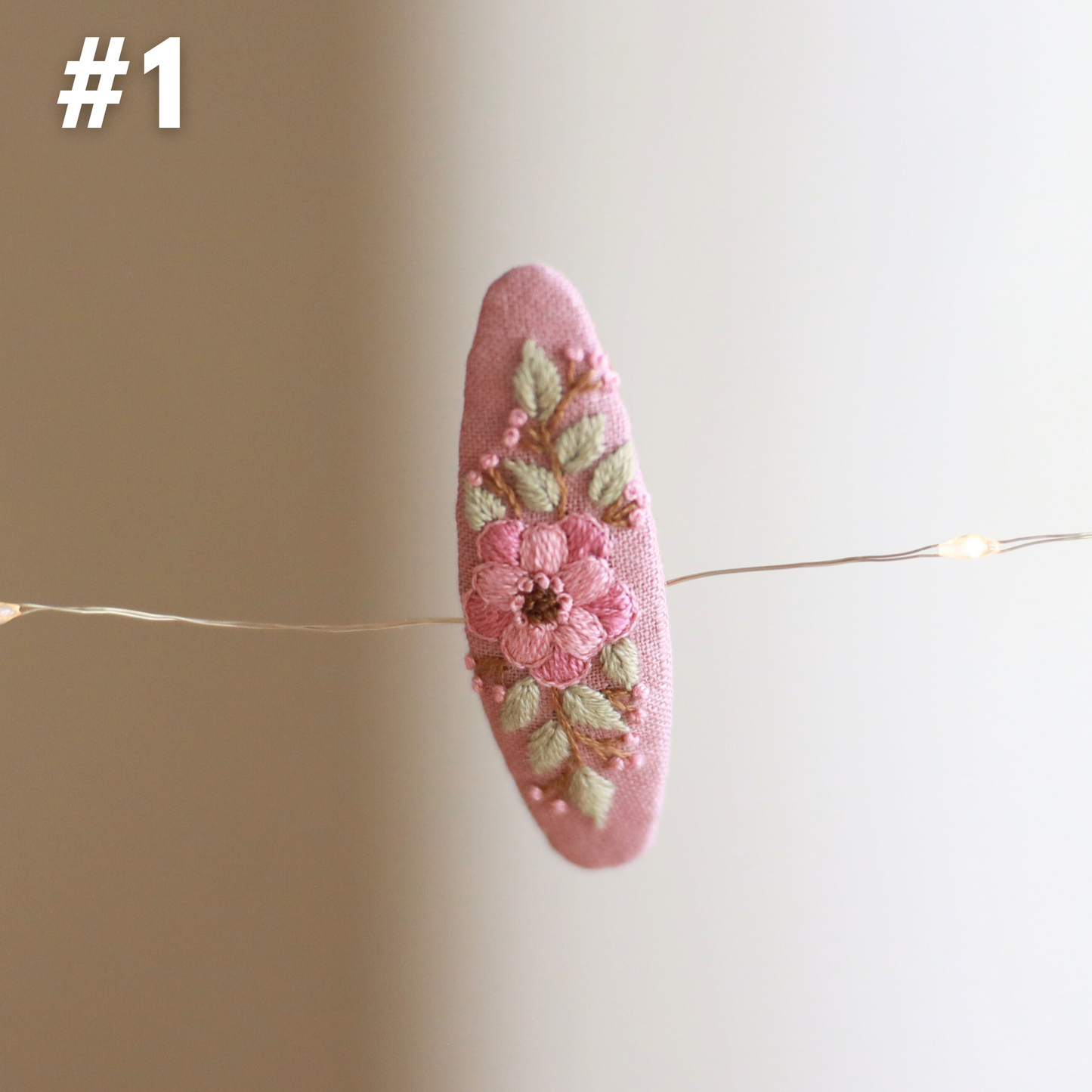 Mauve Meadow Embroidered Hair Clips