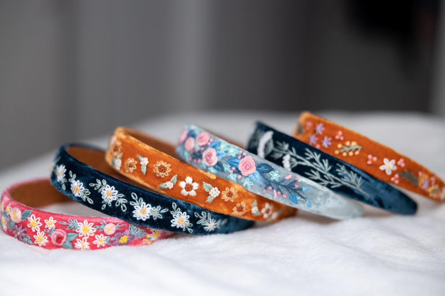 Elegant Floral Embroidered Velvet Headband