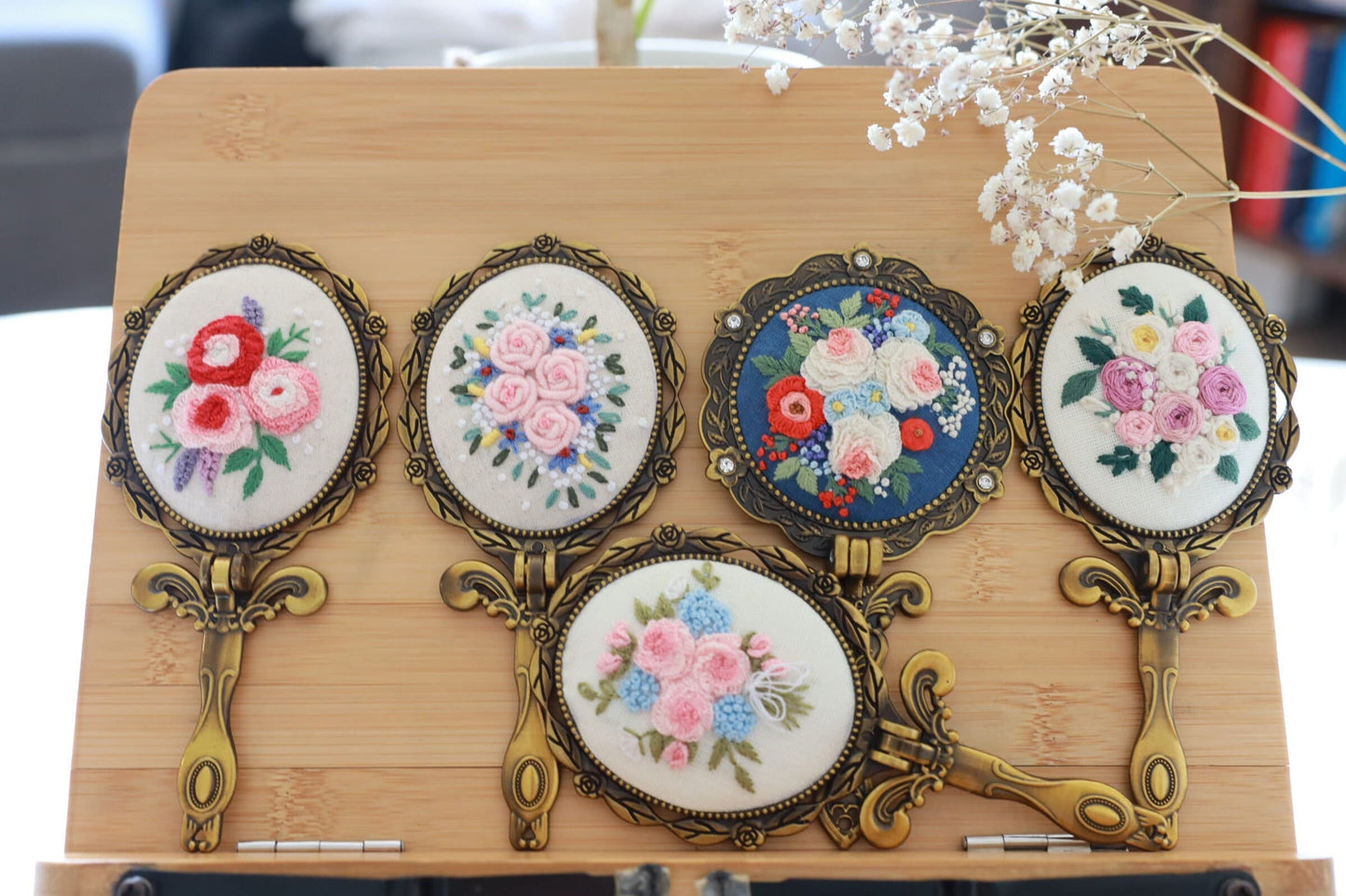 Vintage Embroidered Compact Mirror