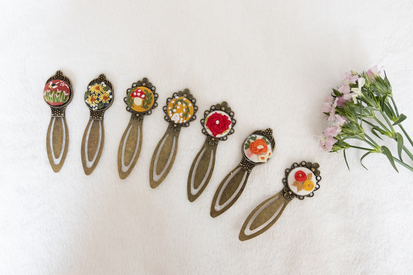 Vintage Bookmark with Flower Embroidery