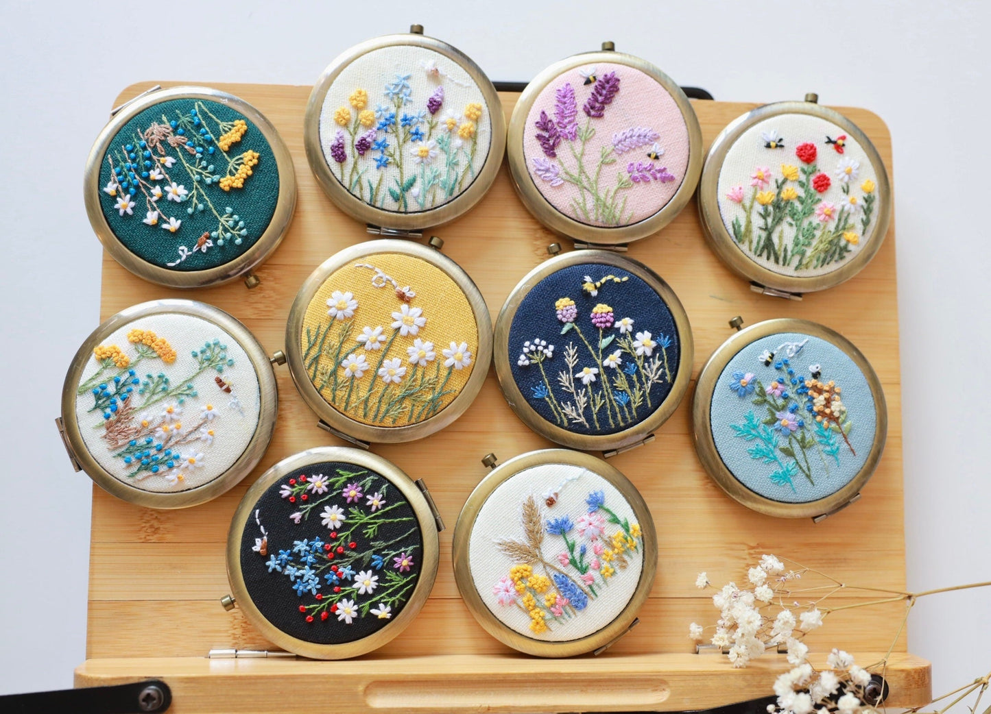 Floral Embroidered Compact Mirror