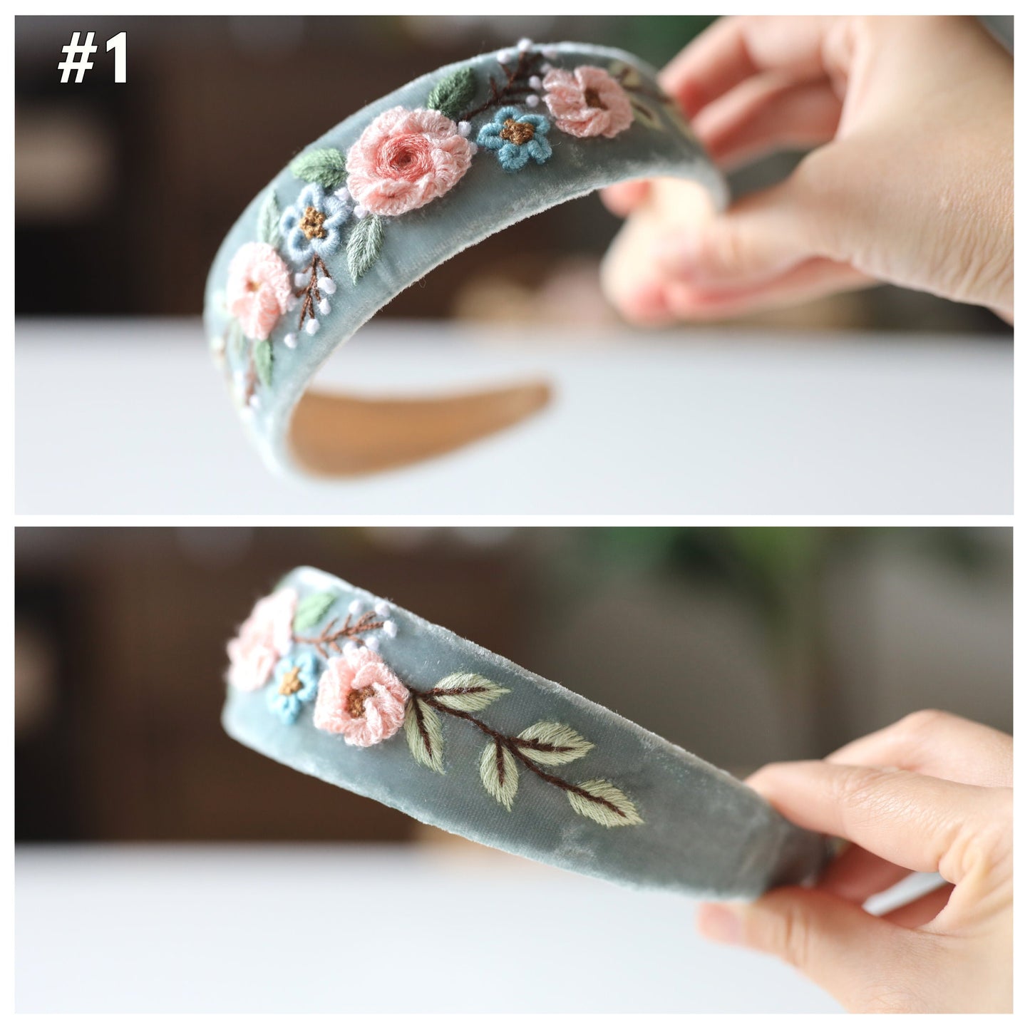 Elegant Floral Embroidered Velvet Headband