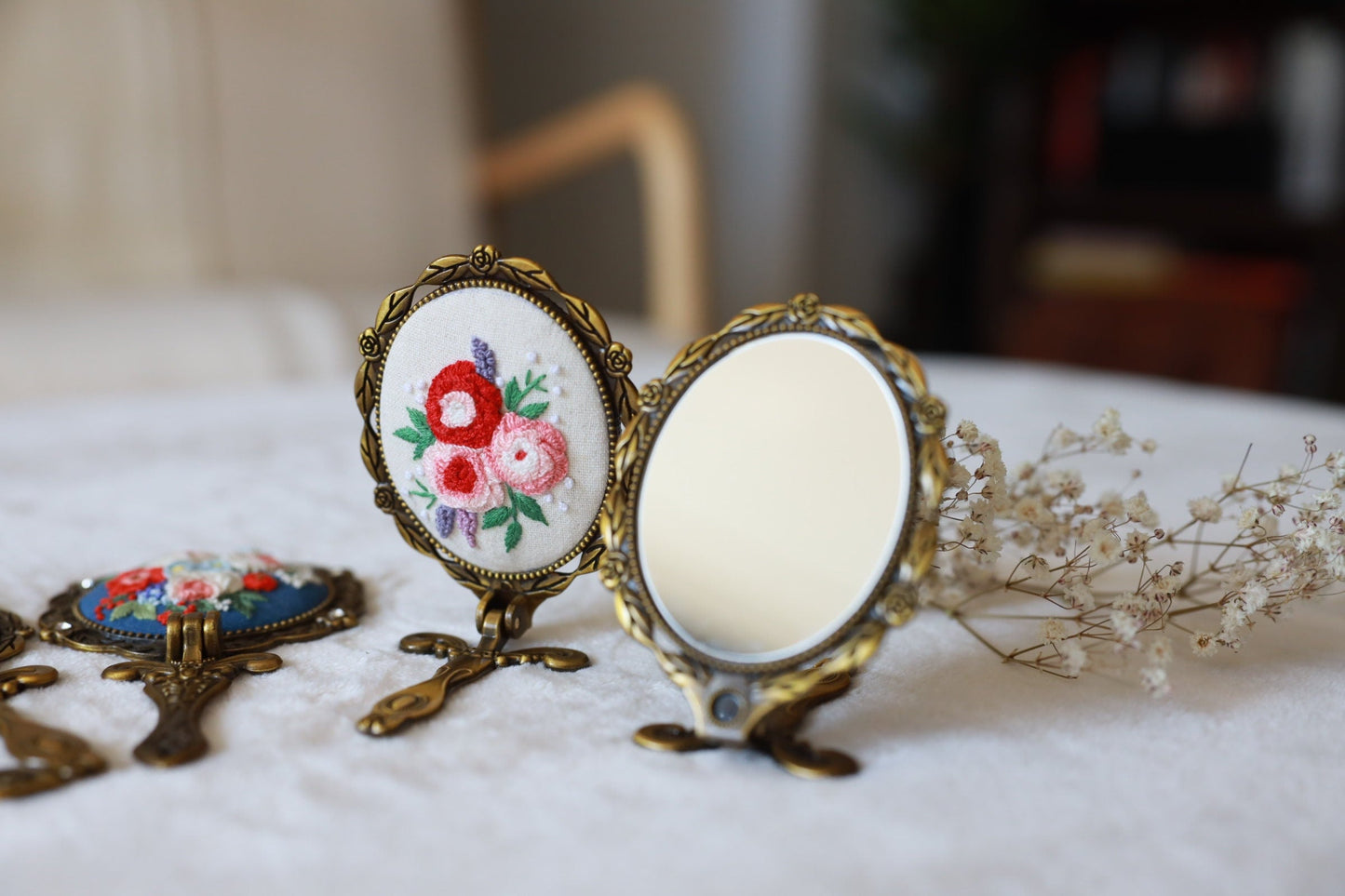 Vintage Embroidered Compact Mirror