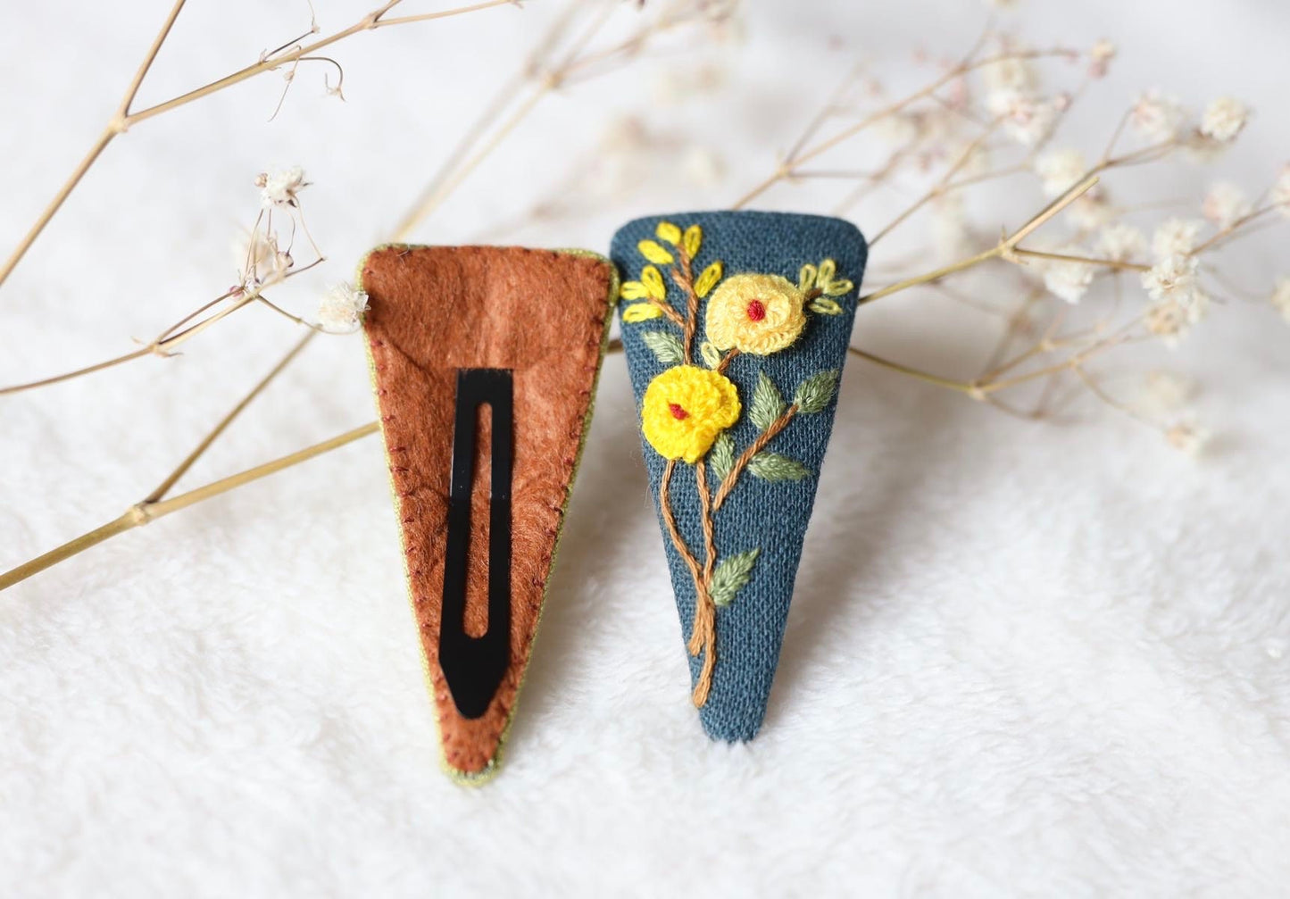 Flower Linen Hair Clips, Handmade Floral Embroidered Hair Clips, Cute Hair Clip, Hair Barrettes, End of Year Gift, Bridesmaid Gift