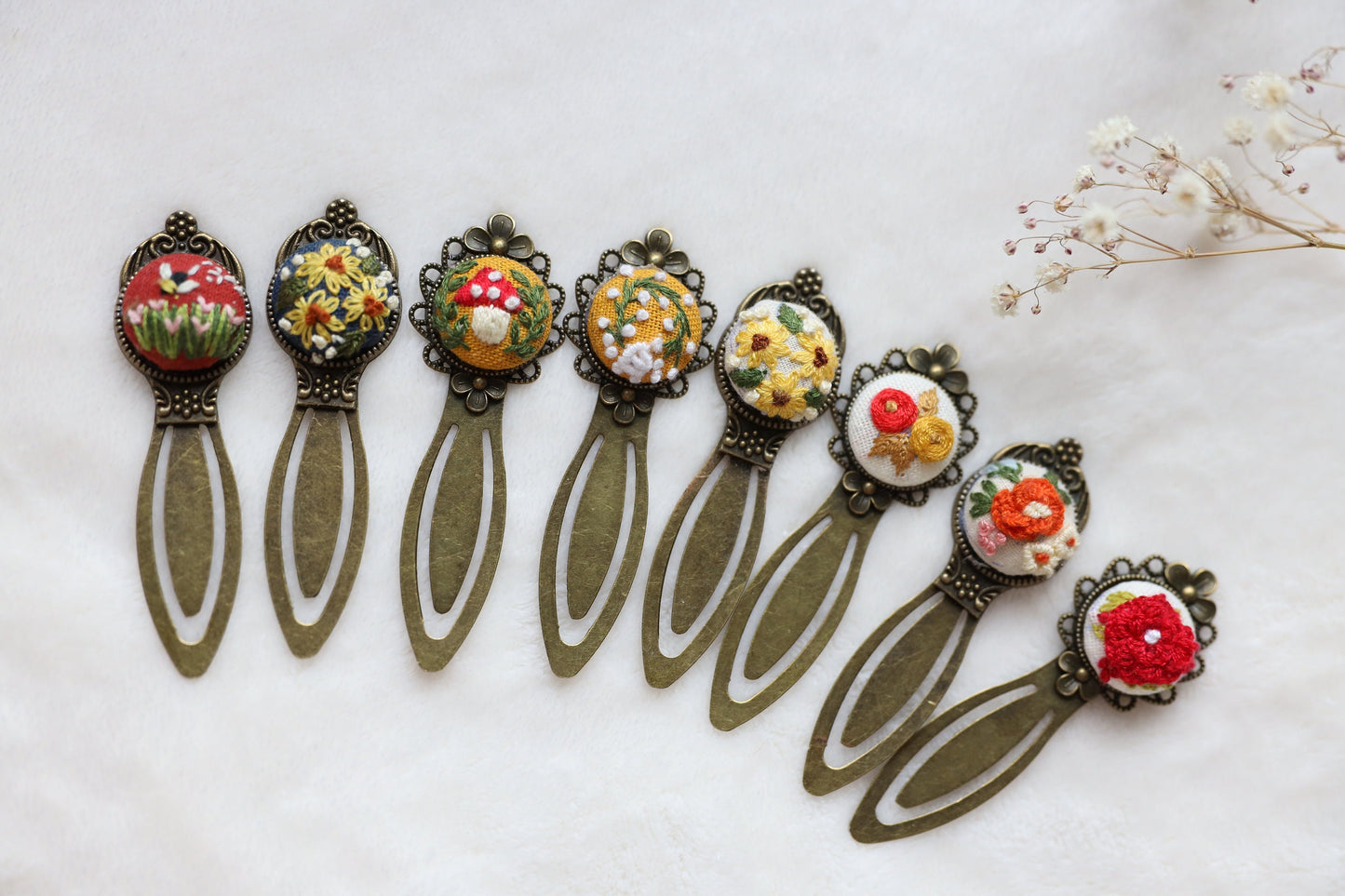 Vintage Bookmark with Flower Embroidery