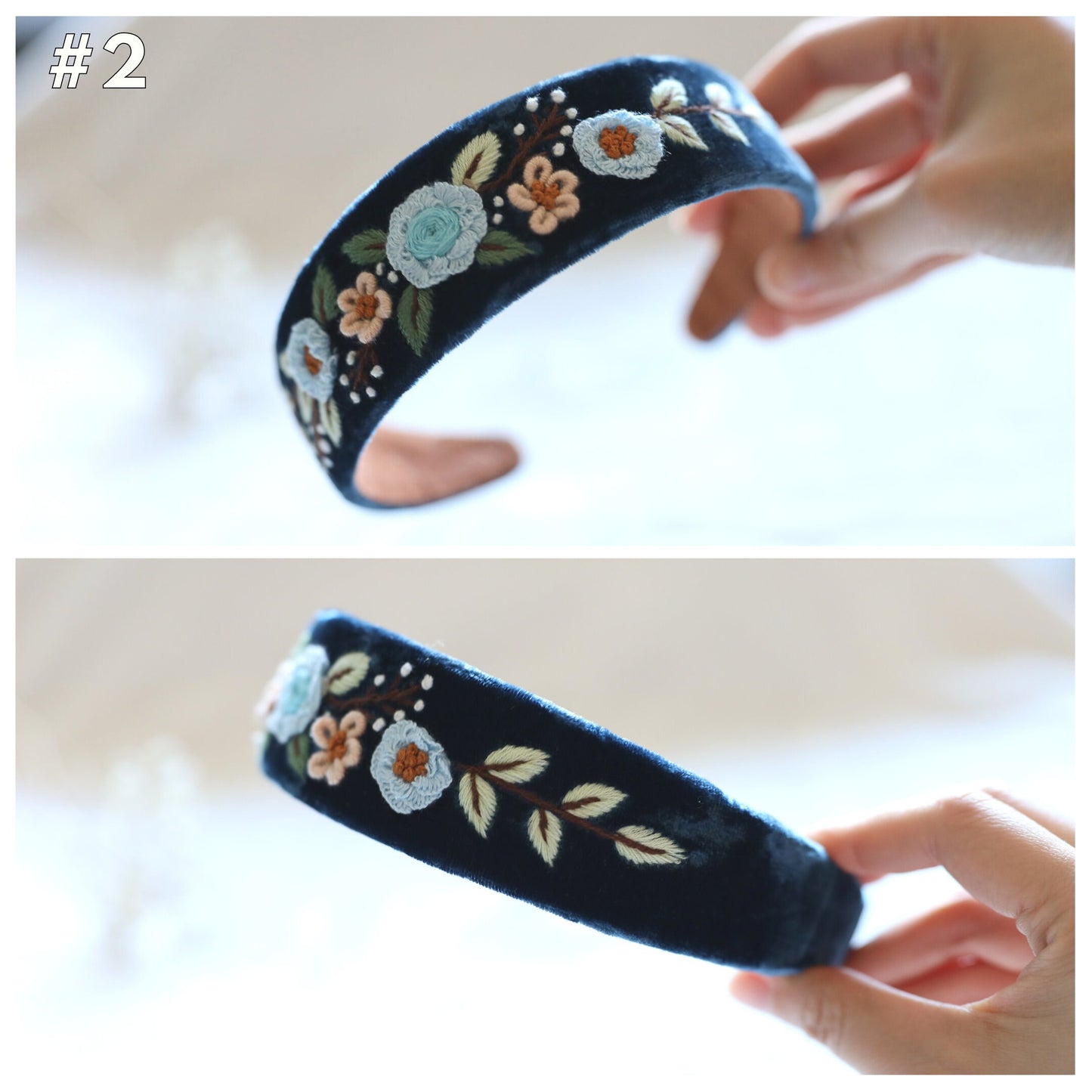 Elegant Floral Embroidered Velvet Headband