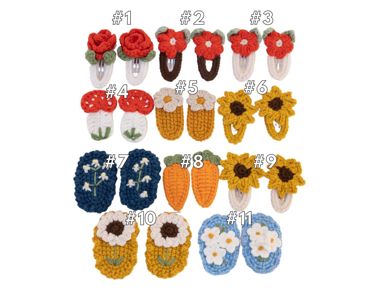 Crochet Cartoon Animals Hair Clips, Kids Toddler Baby Girl Hair Clips, Fruits and Vegetables Hair Clipscrochet, Baby Hair Accessories
