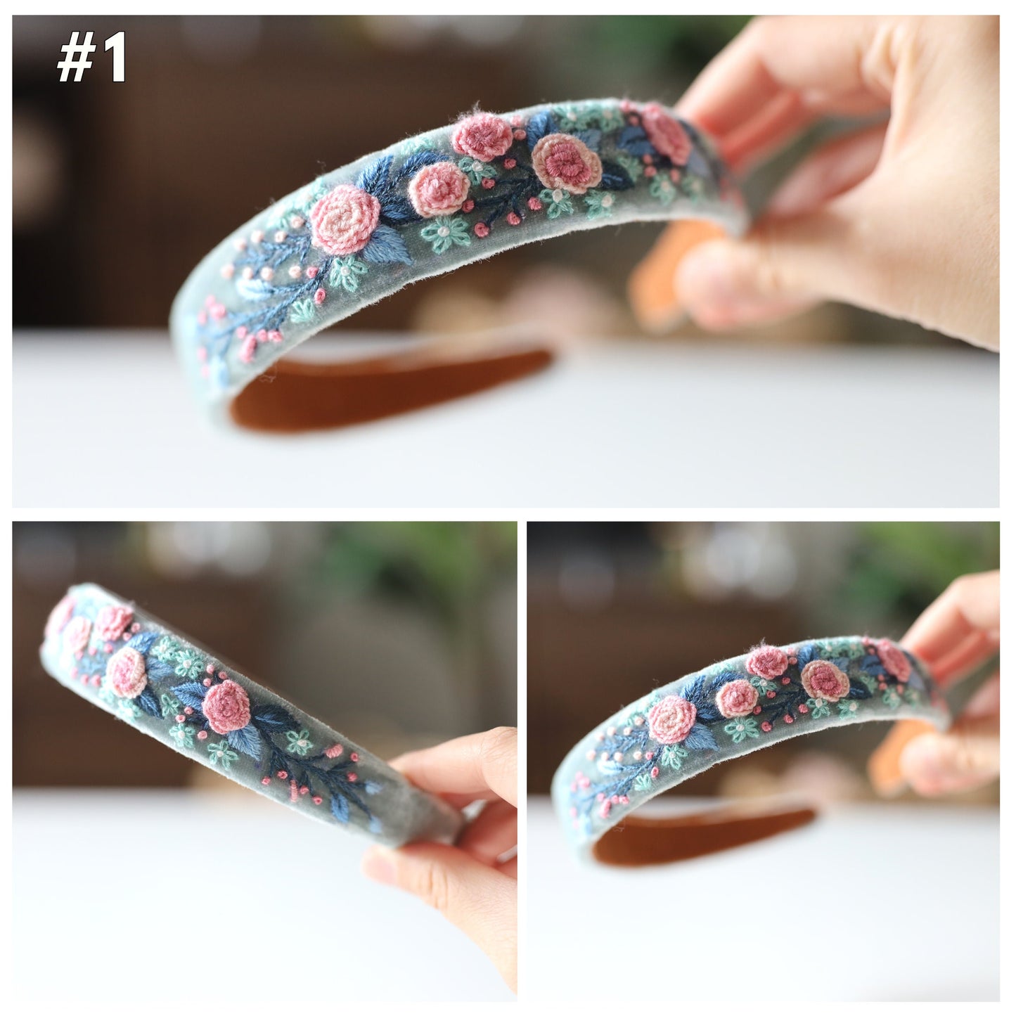 Elegant Floral Embroidered Velvet Headband