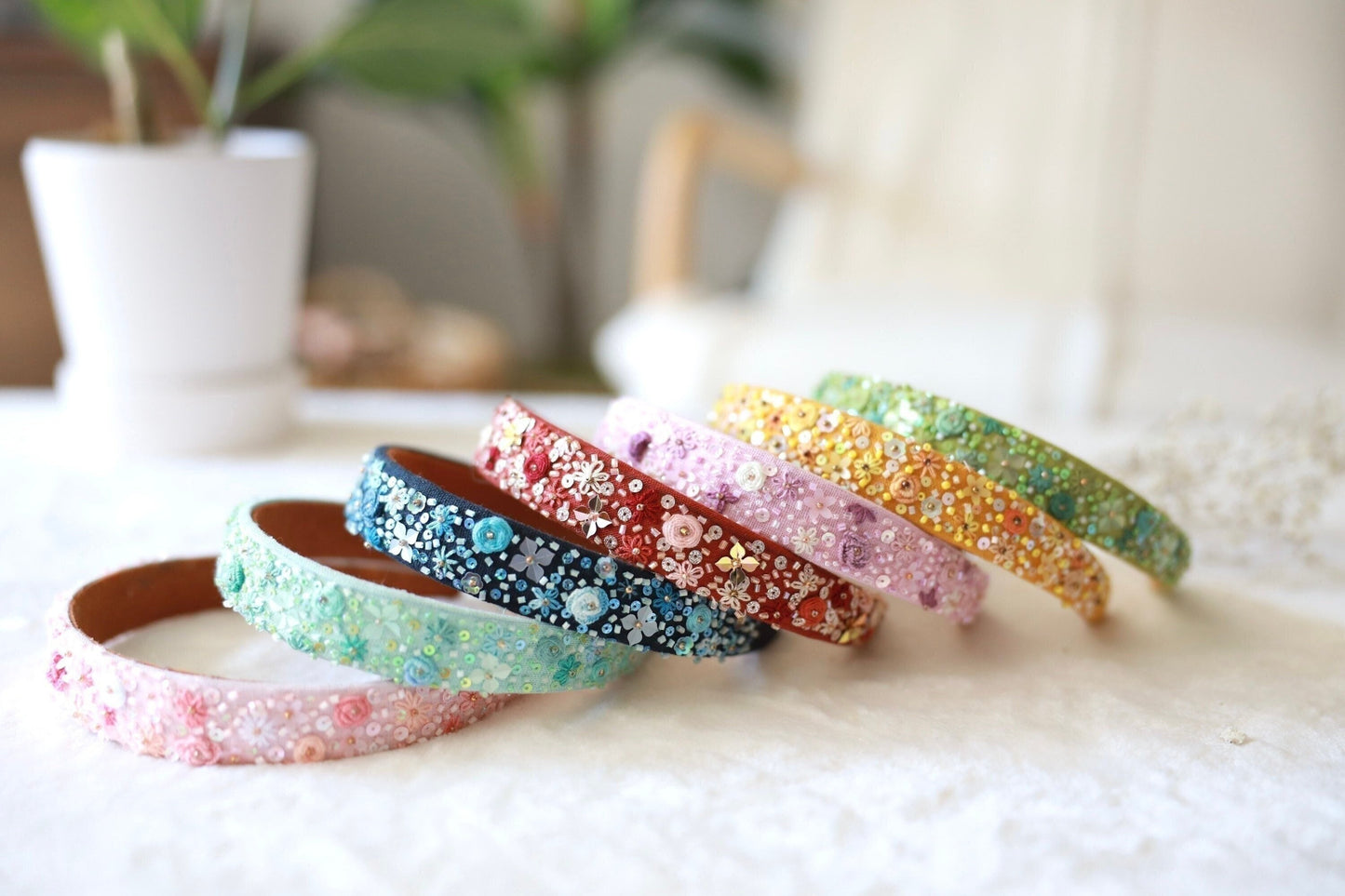 Handmade Beaded Linen Headband