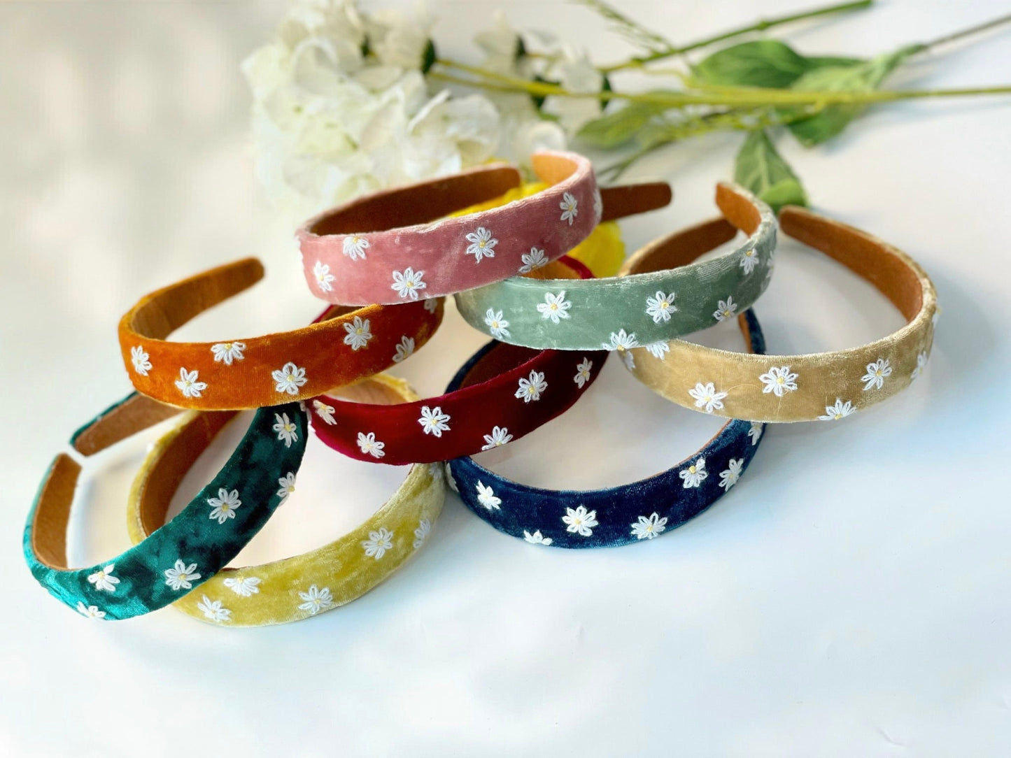 Daisy Embroidered Velvet Headband