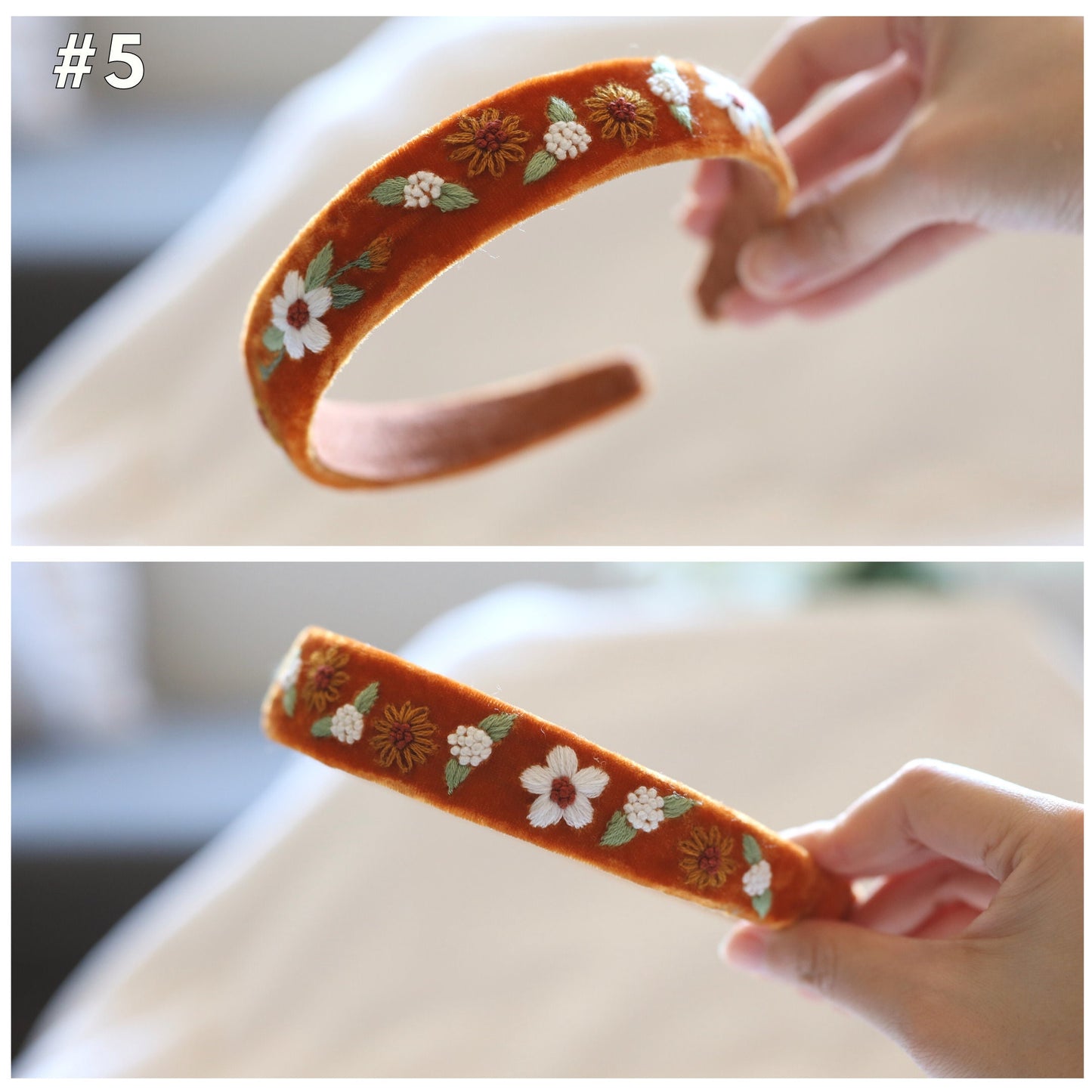 Elegant Floral Embroidered Velvet Headband