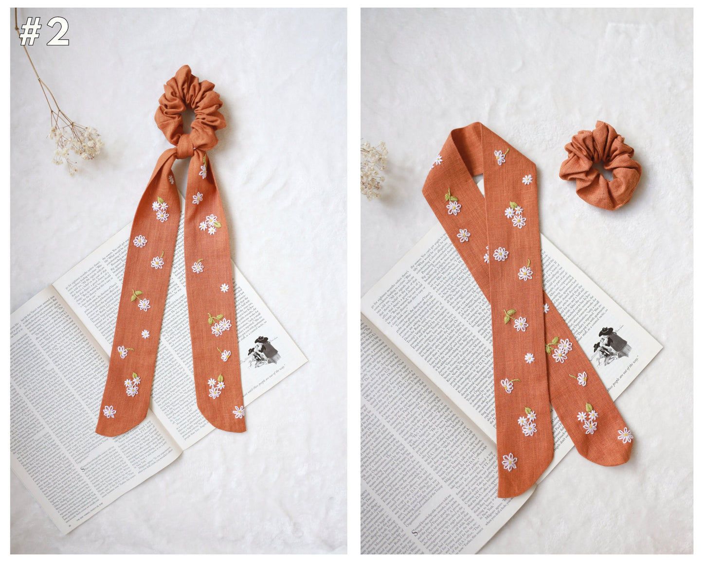 Multi-Purpose Embroidered Linen Scarf Headband