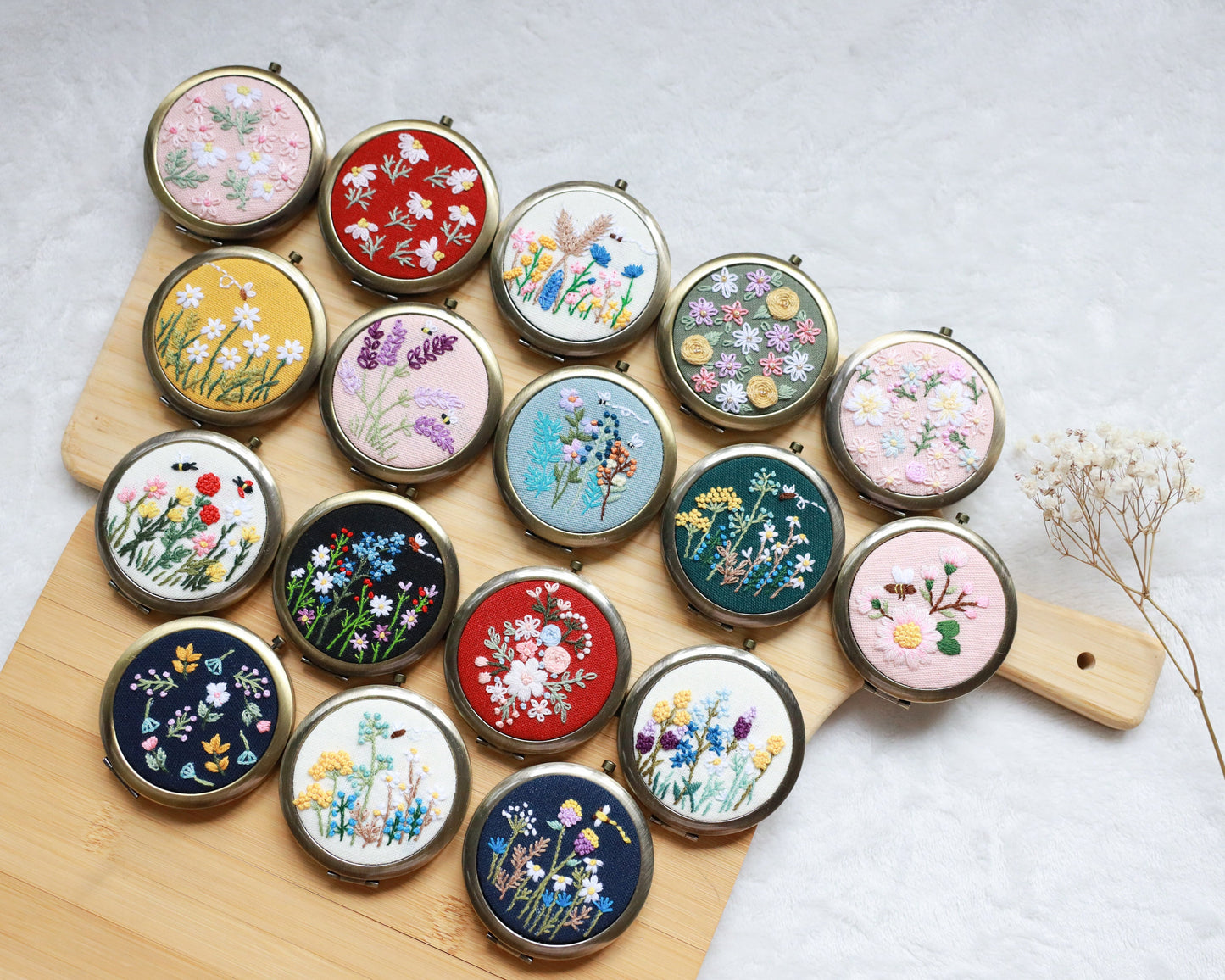 Floral Embroidered Compact Mirror