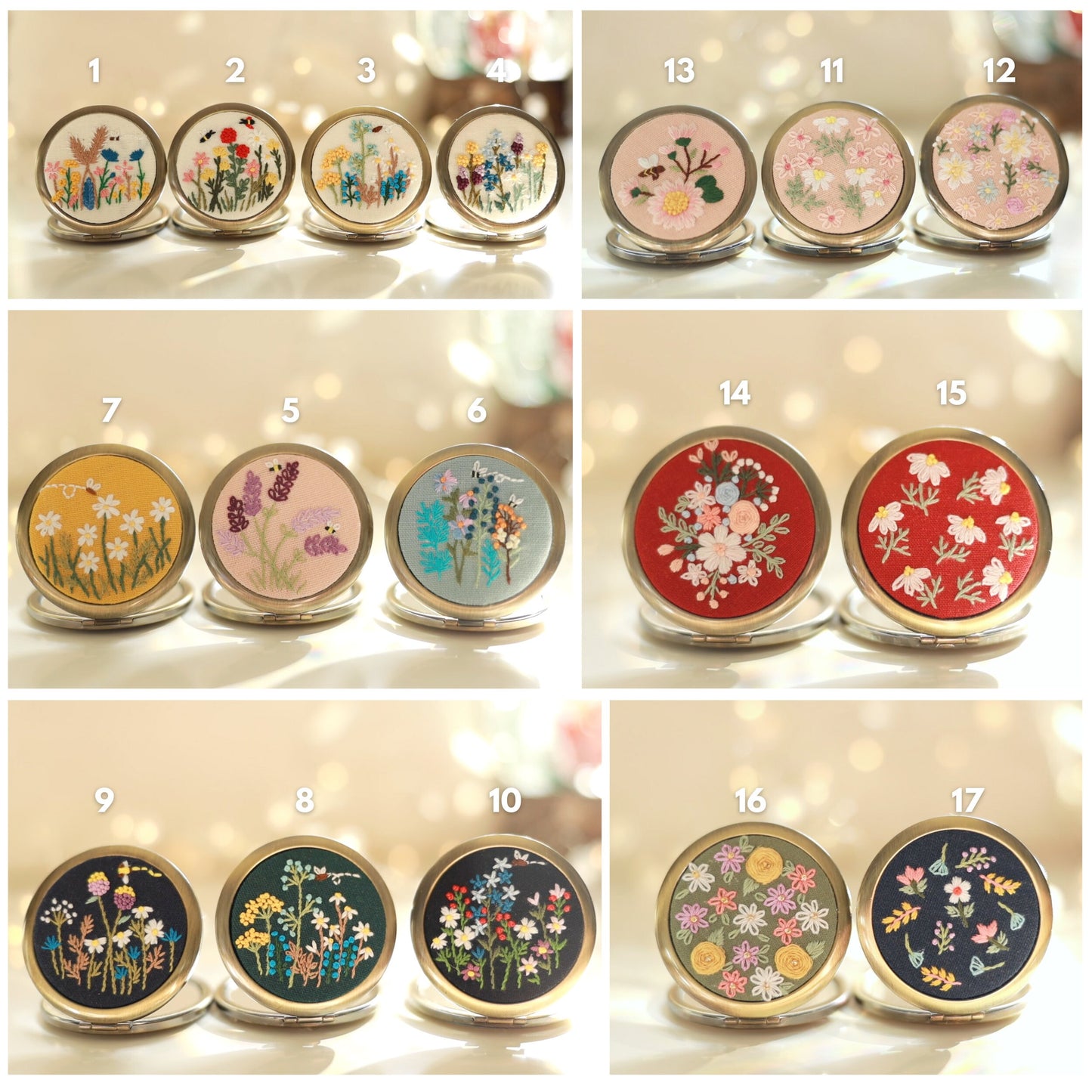 Floral Embroidered Compact Mirror