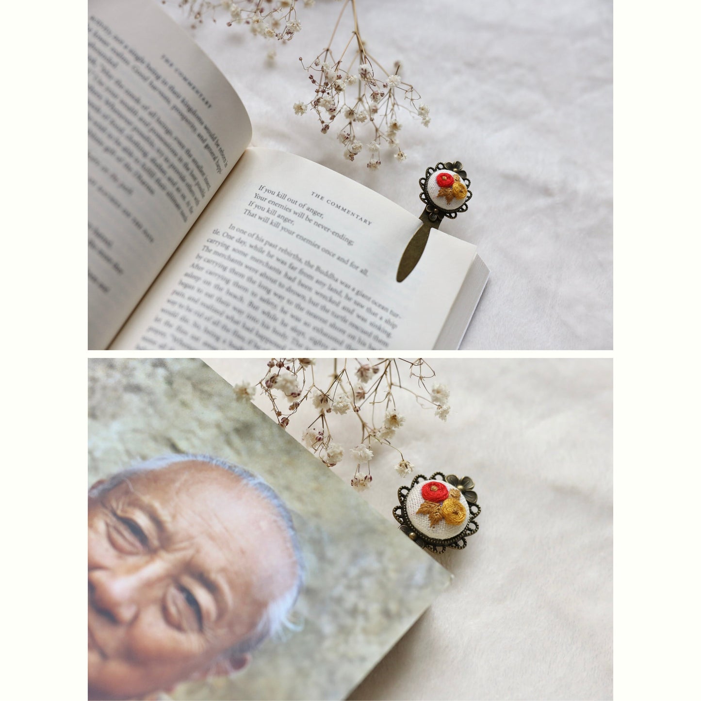 Vintage Bookmark with Flower Embroidery
