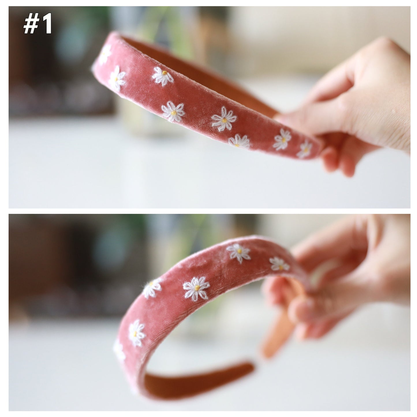 Daisy Embroidered Velvet Headband