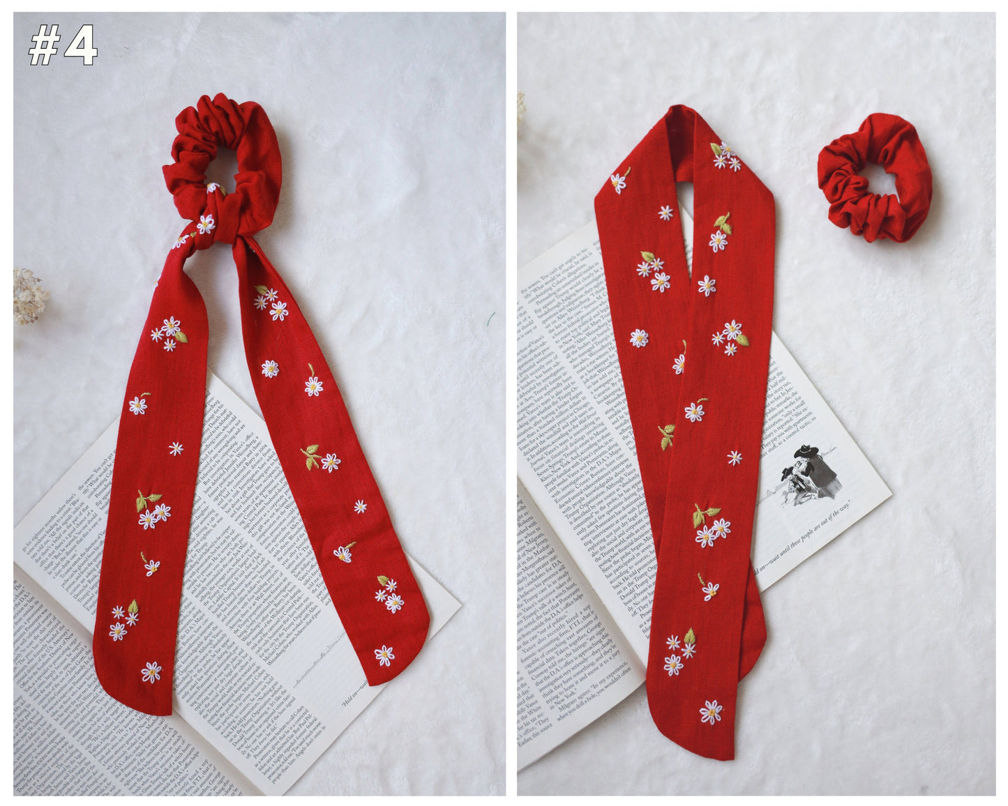 Multi-Purpose Embroidered Linen Scarf Headband