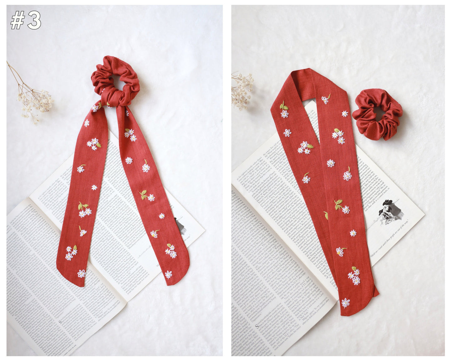 Multi-Purpose Embroidered Linen Scarf Headband