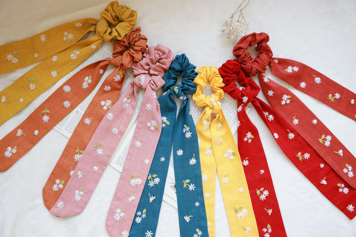 Multi-Purpose Embroidered Linen Scarf Headband