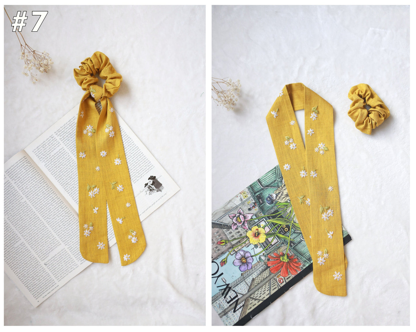 Multi-Purpose Embroidered Linen Scarf Headband