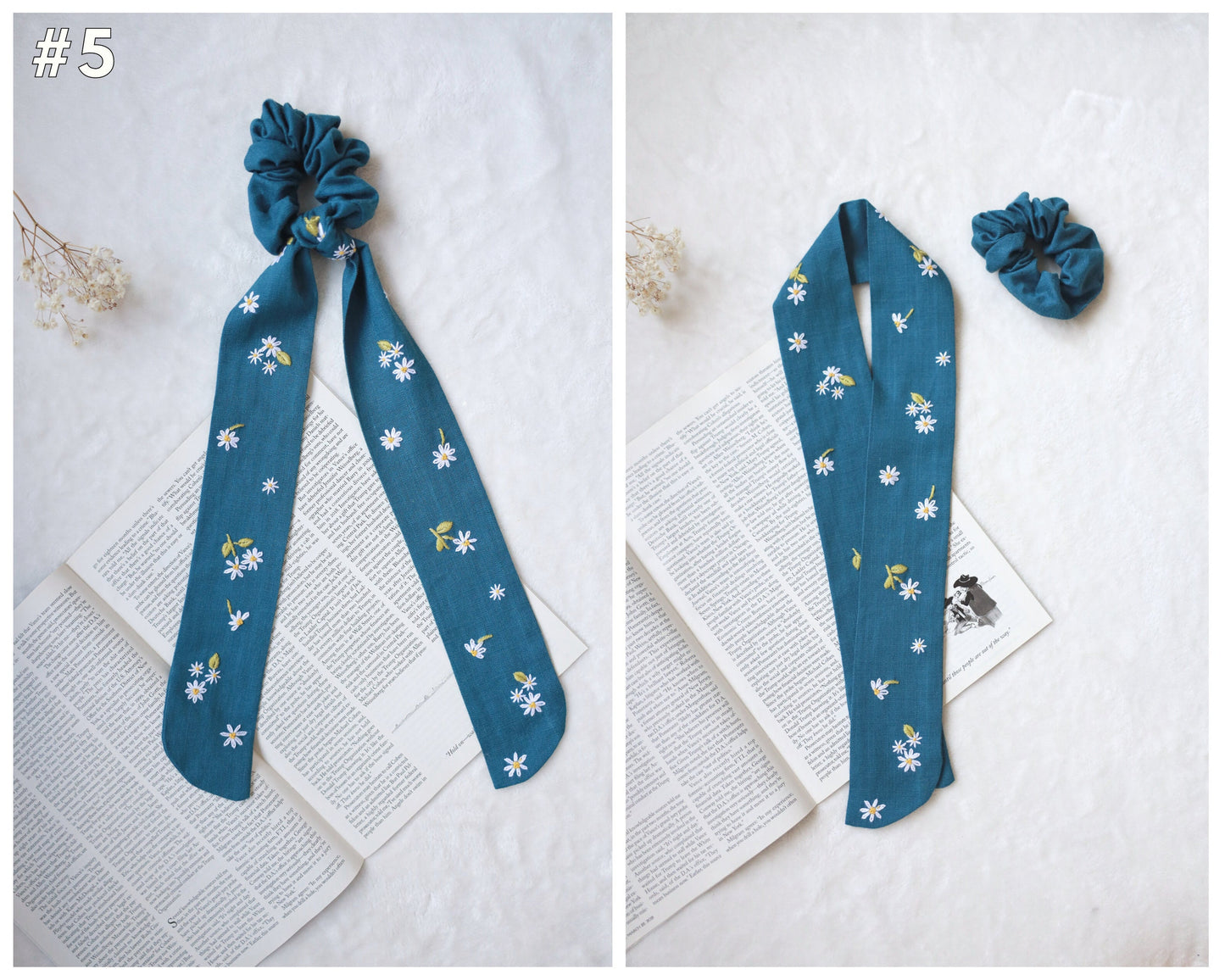 Multi-Purpose Embroidered Linen Scarf Headband