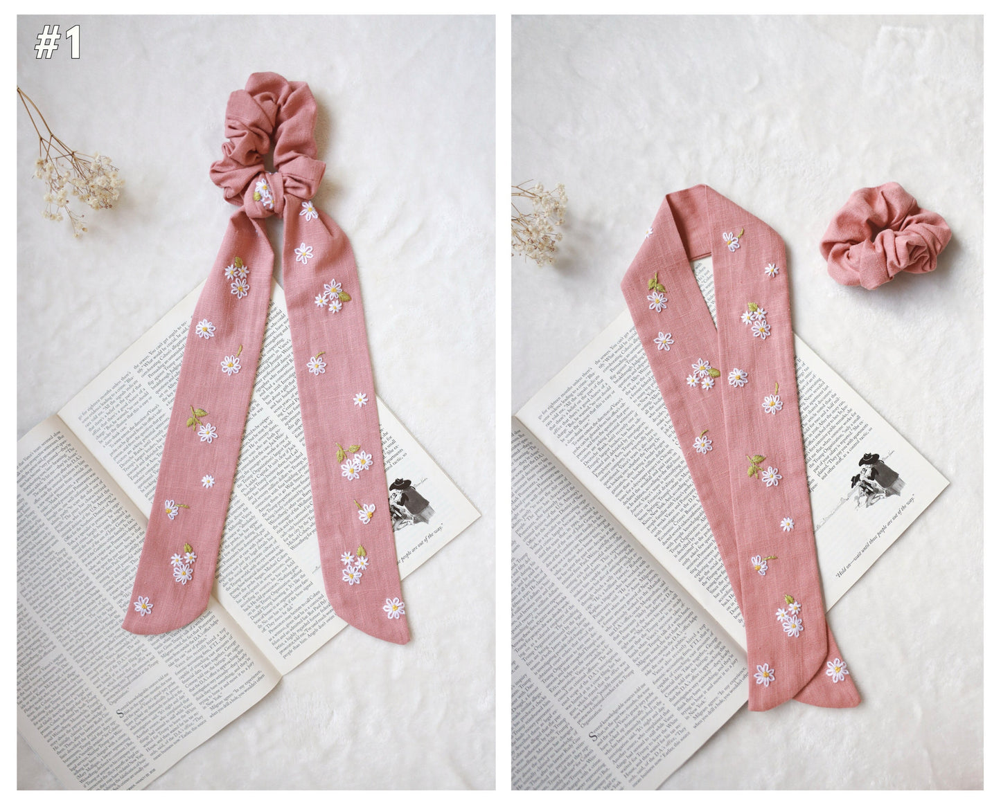 Multi-Purpose Embroidered Linen Scarf Headband