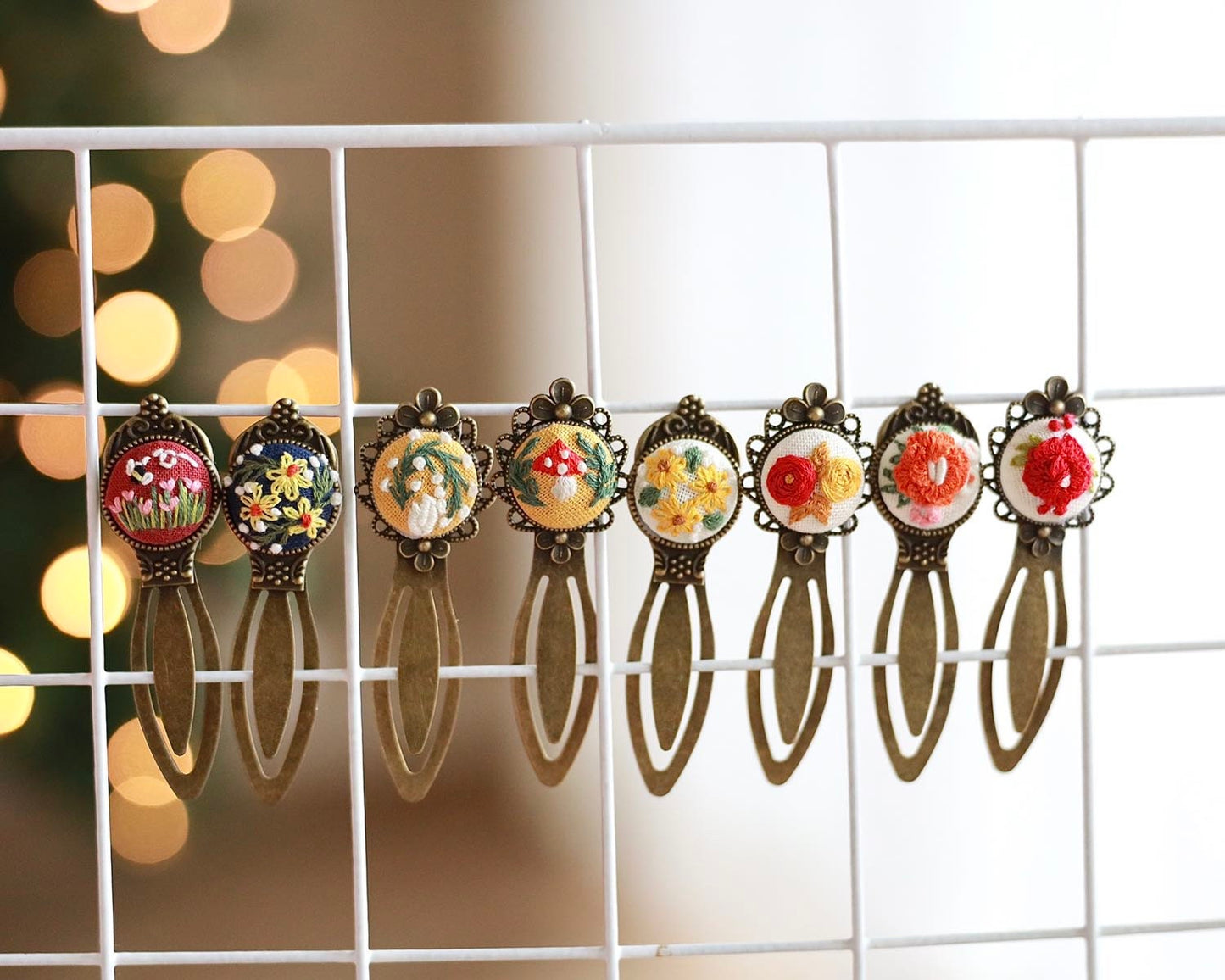 Vintage Bookmark with Flower Embroidery