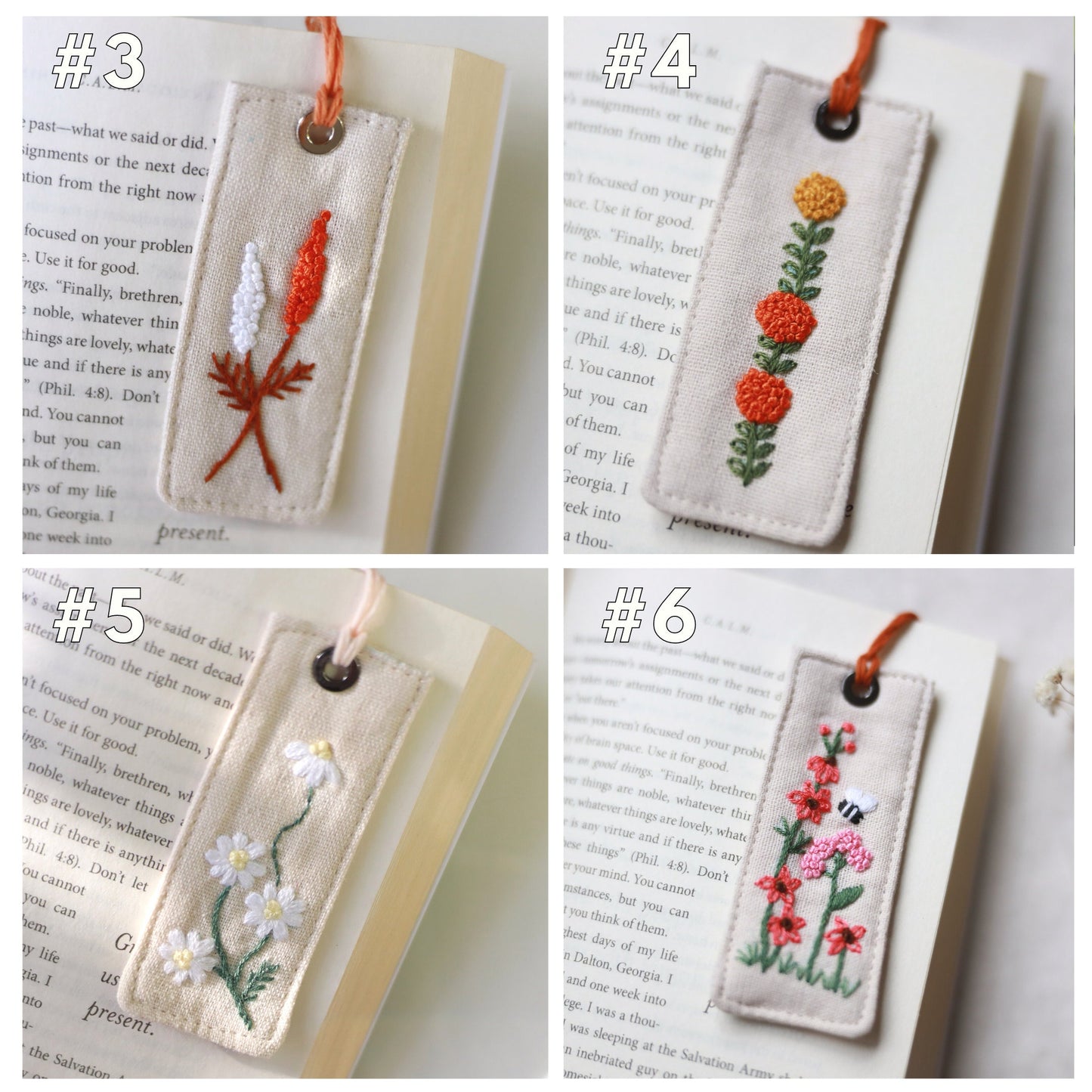 Linen Hand Embroidered Bookmark