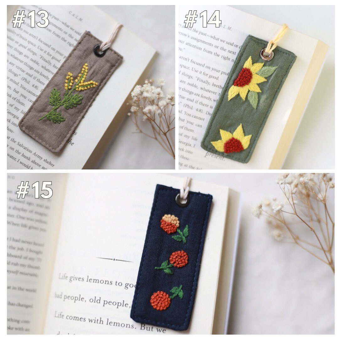 Linen Hand Embroidered Bookmark