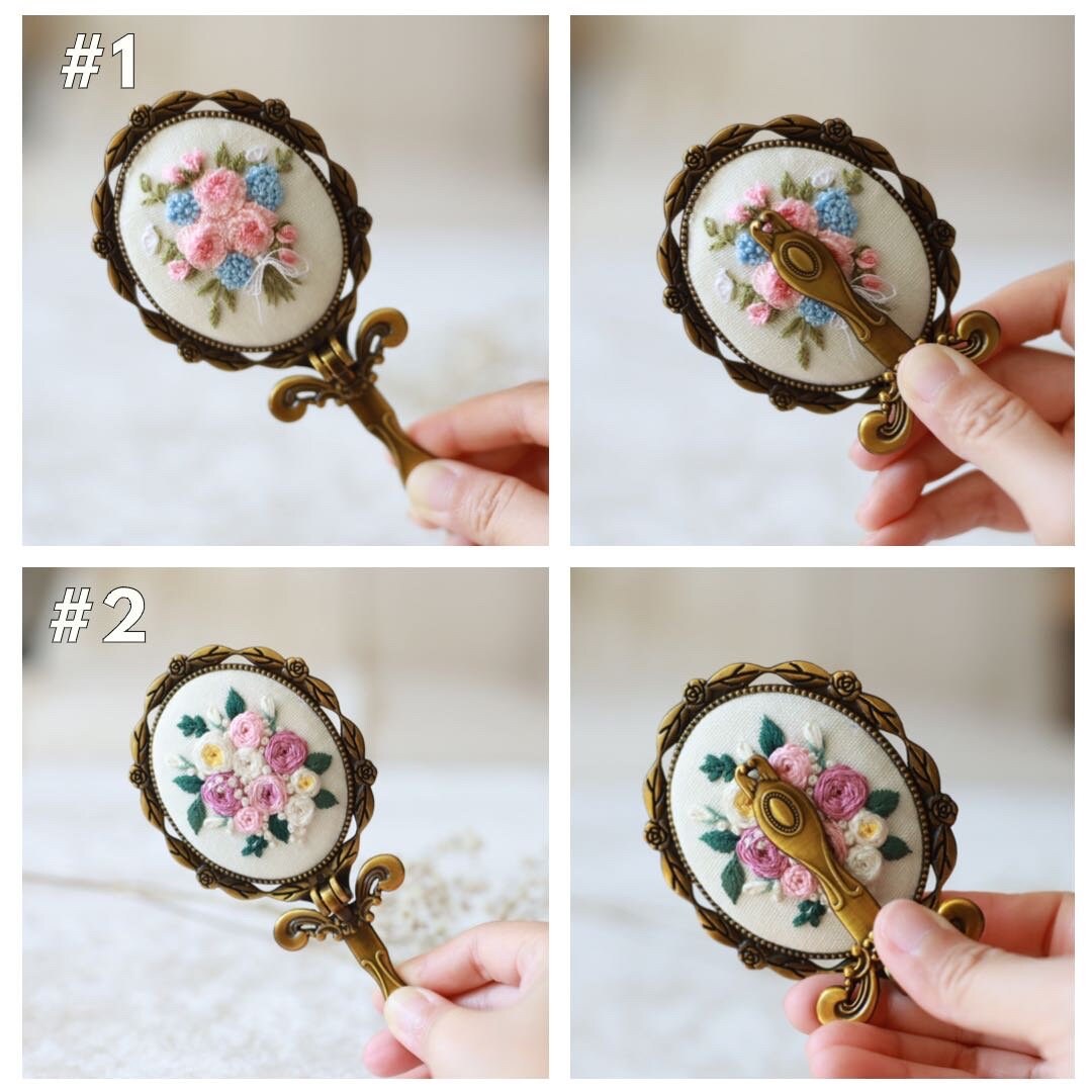 Vintage Embroidered Compact Mirror