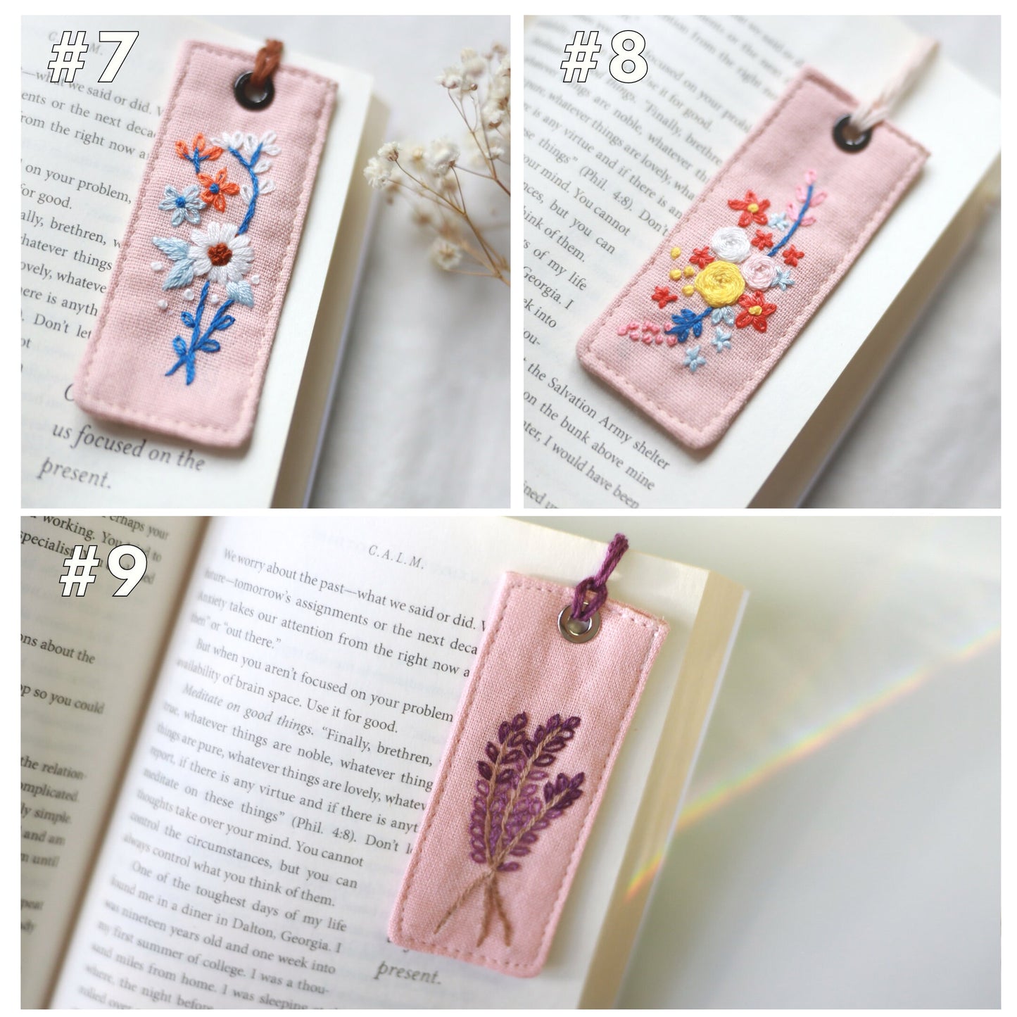 Linen Hand Embroidered Bookmark