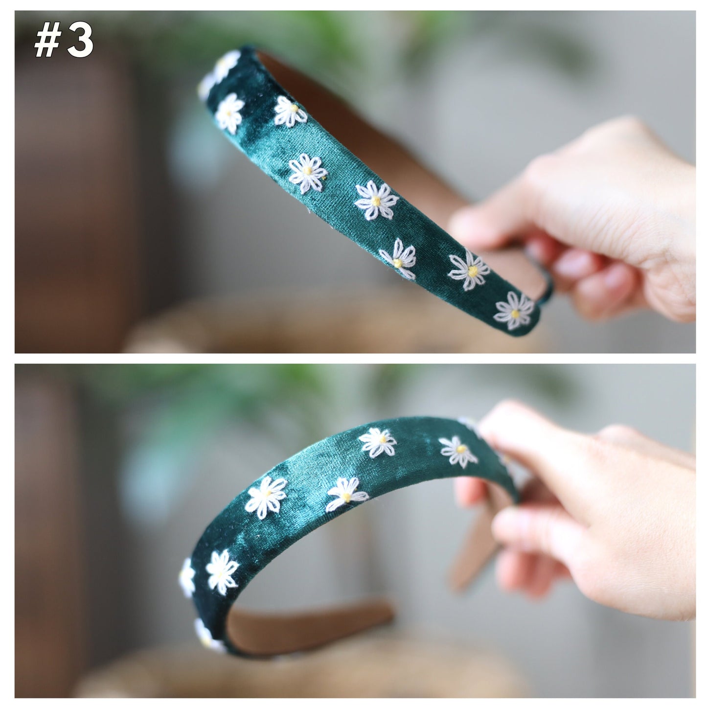 Daisy Embroidered Velvet Headband